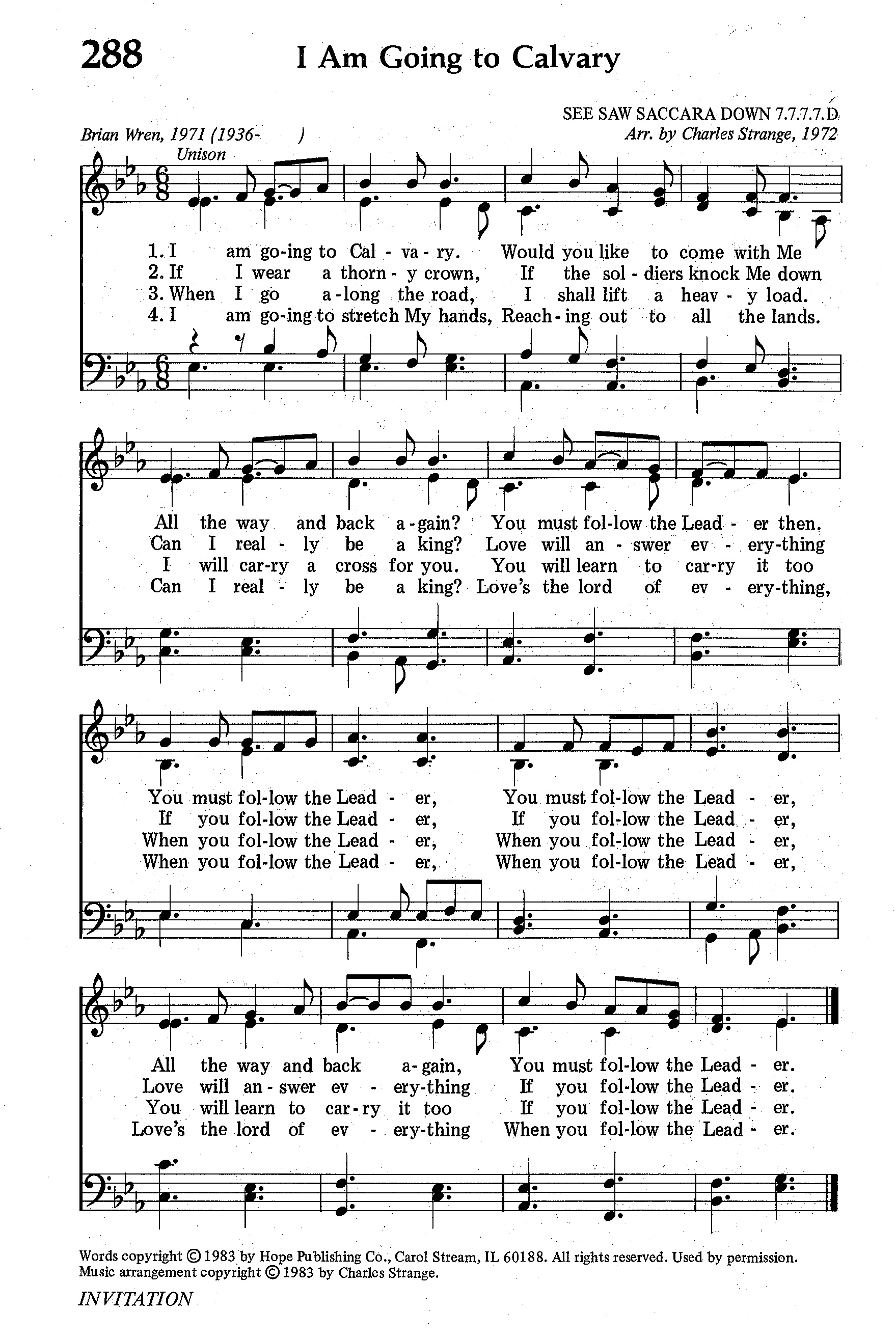 Hymn Sheet for I Am Going to Calvary