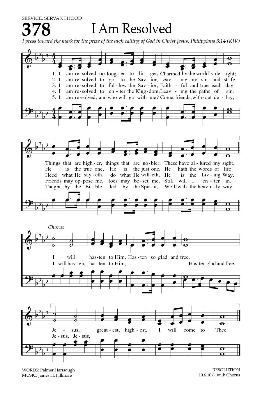 Hymn Sheet for I Am Resolved