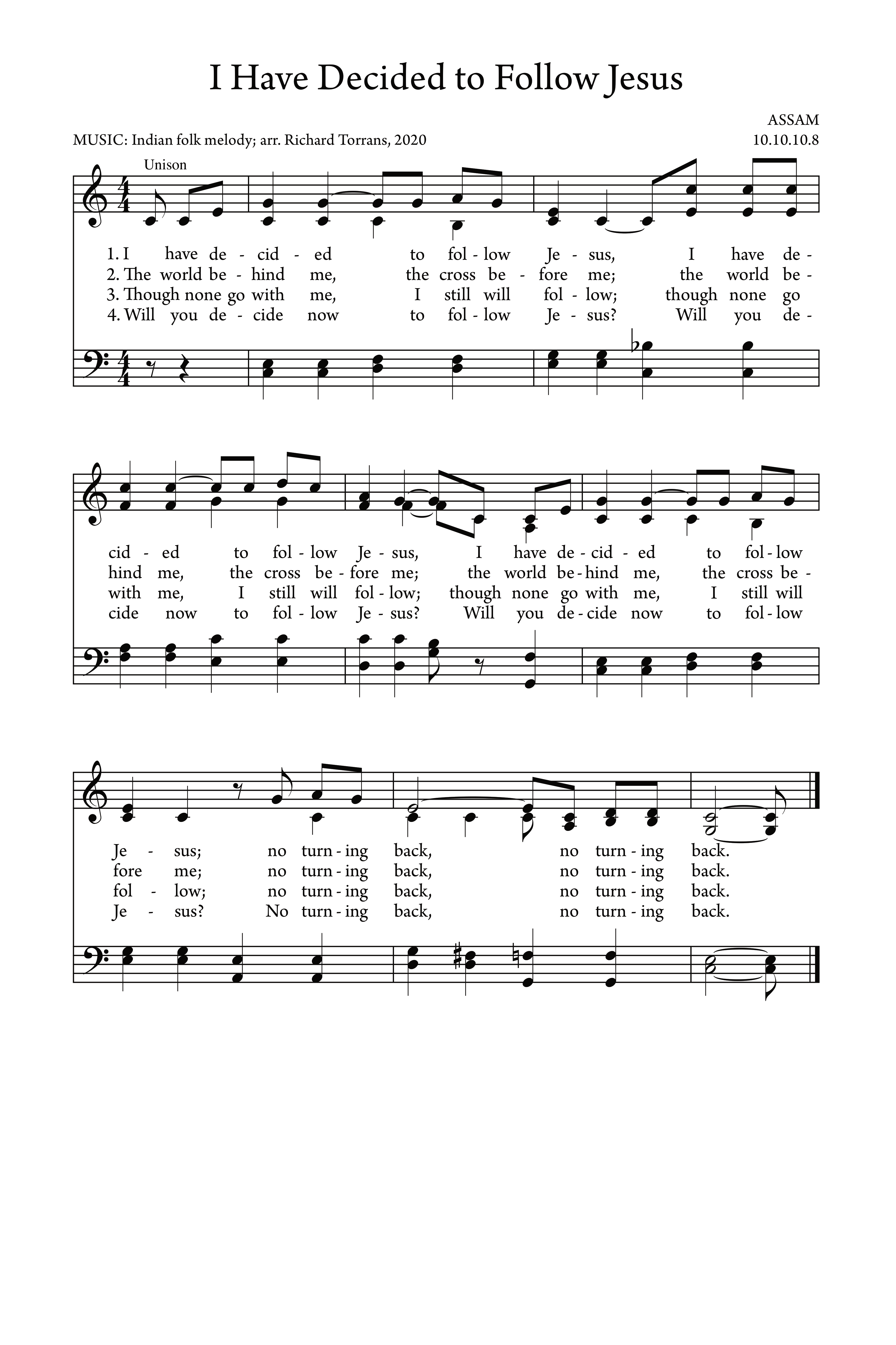 Hymn Sheet for I Have Decided to Follow Jesus