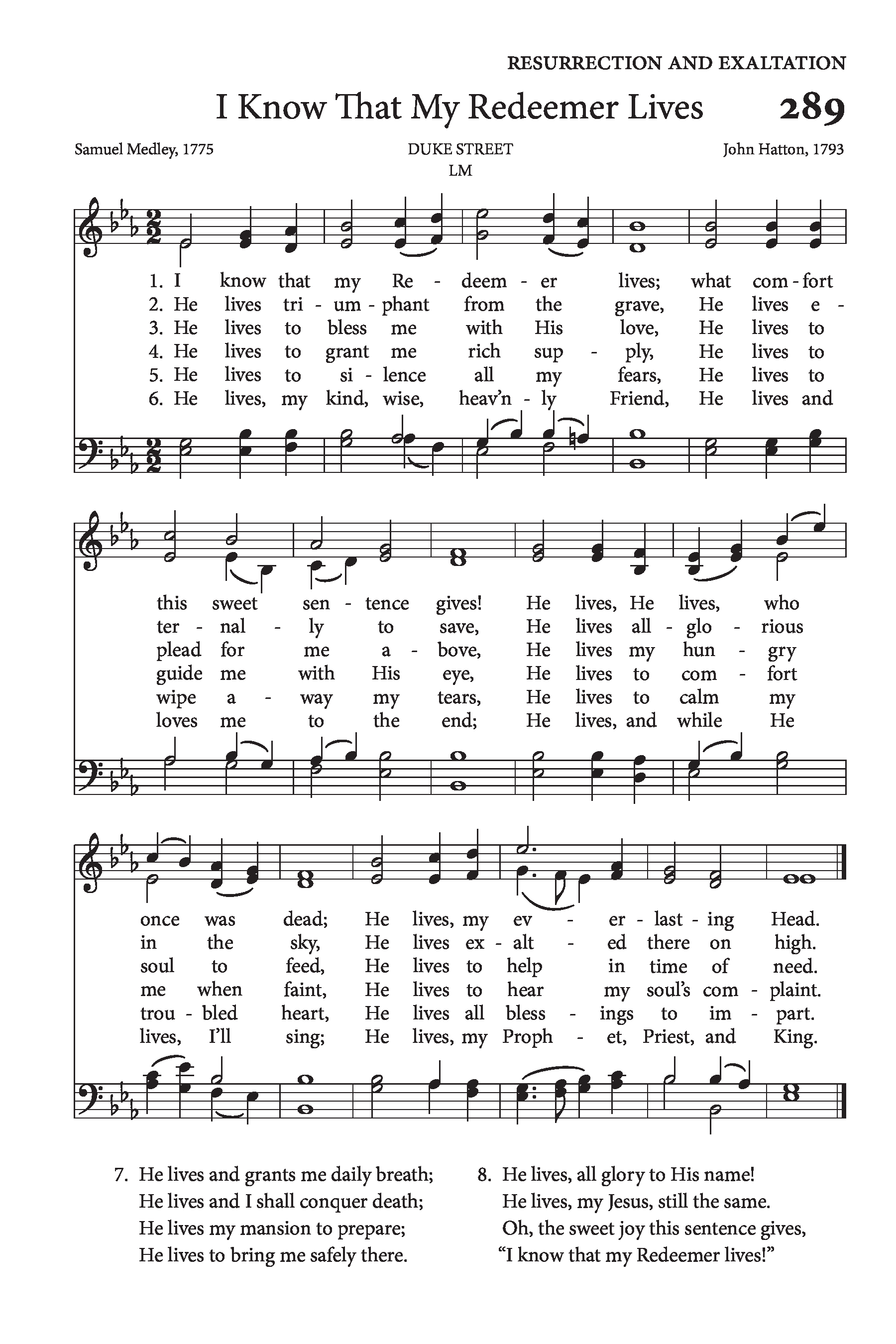 Hymn Sheet for I Know That My Redeemer Lives