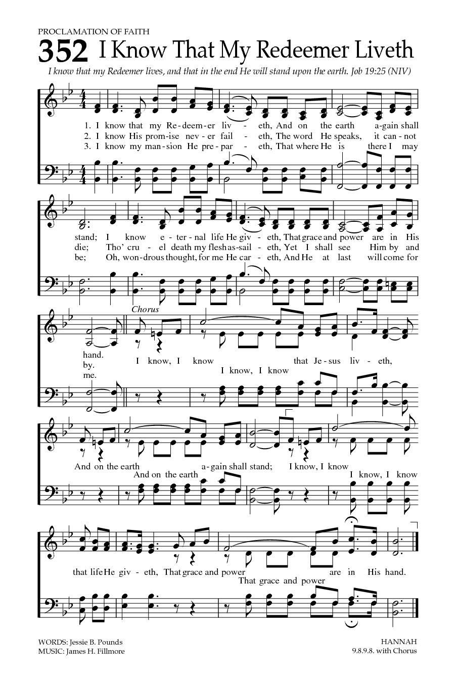 Hymn Sheet for I Know That My Redeemer Liveth