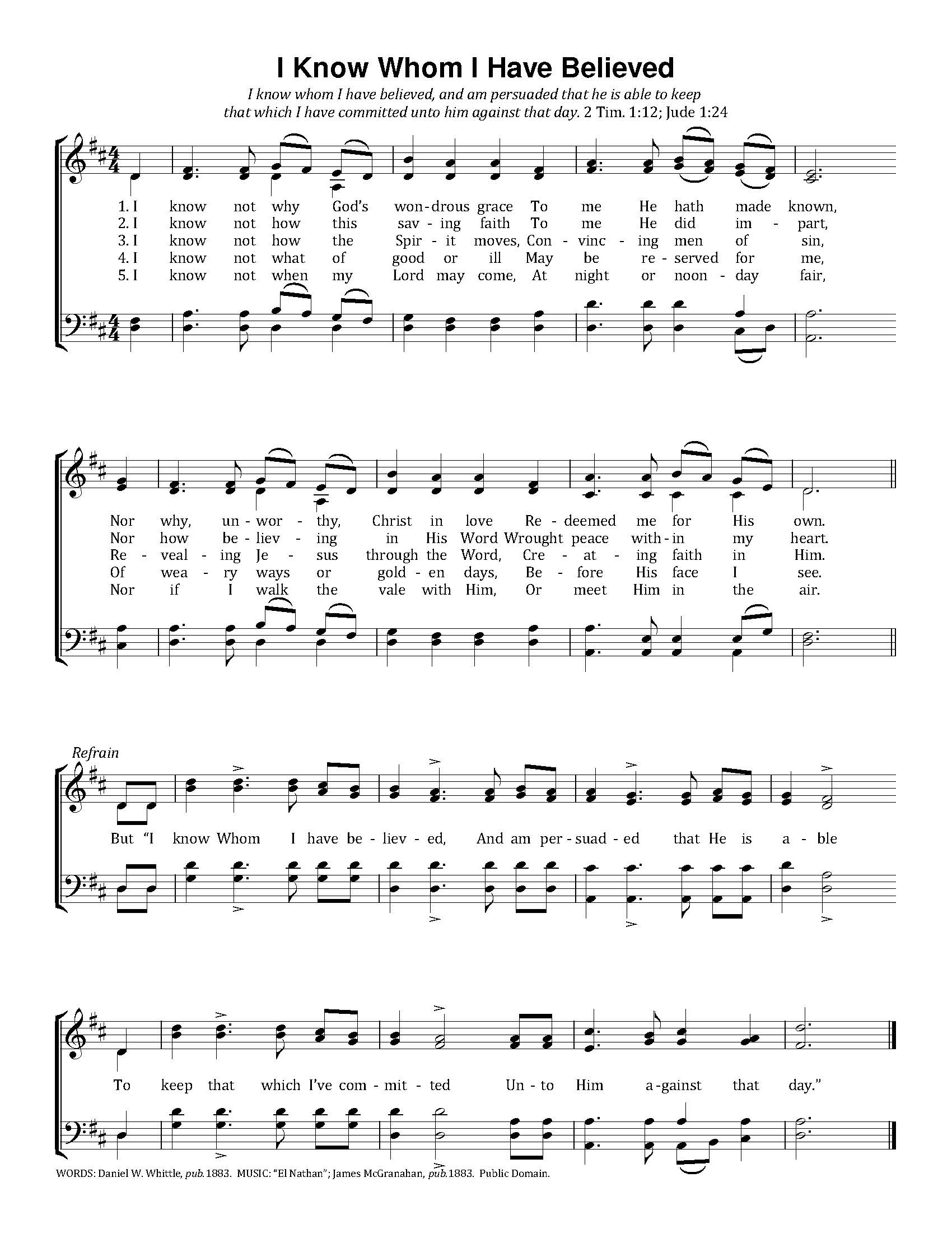 Hymn Sheet for I Know Whom I Have Believed