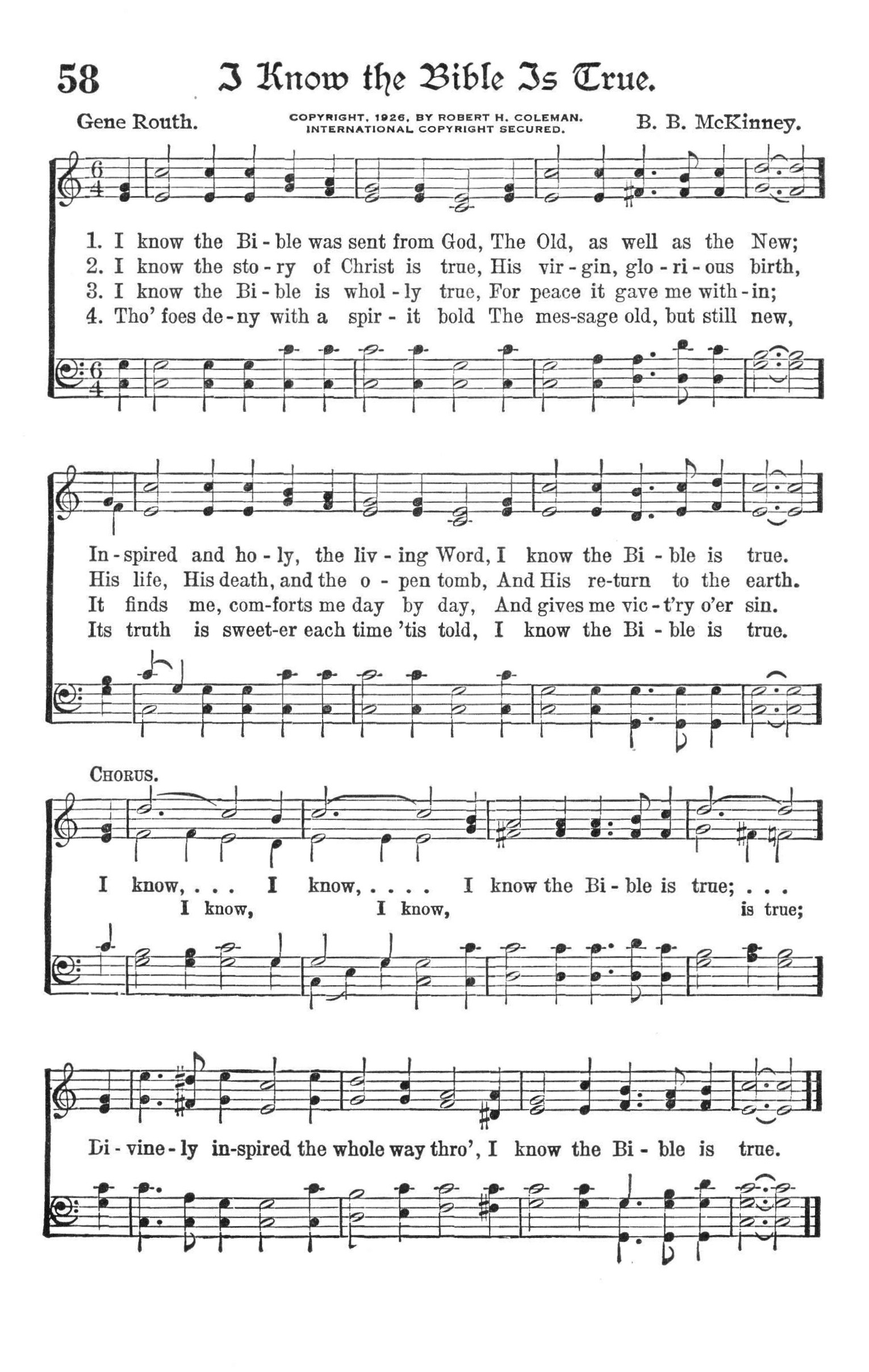 Hymn Sheet for I Know the Bible Is True