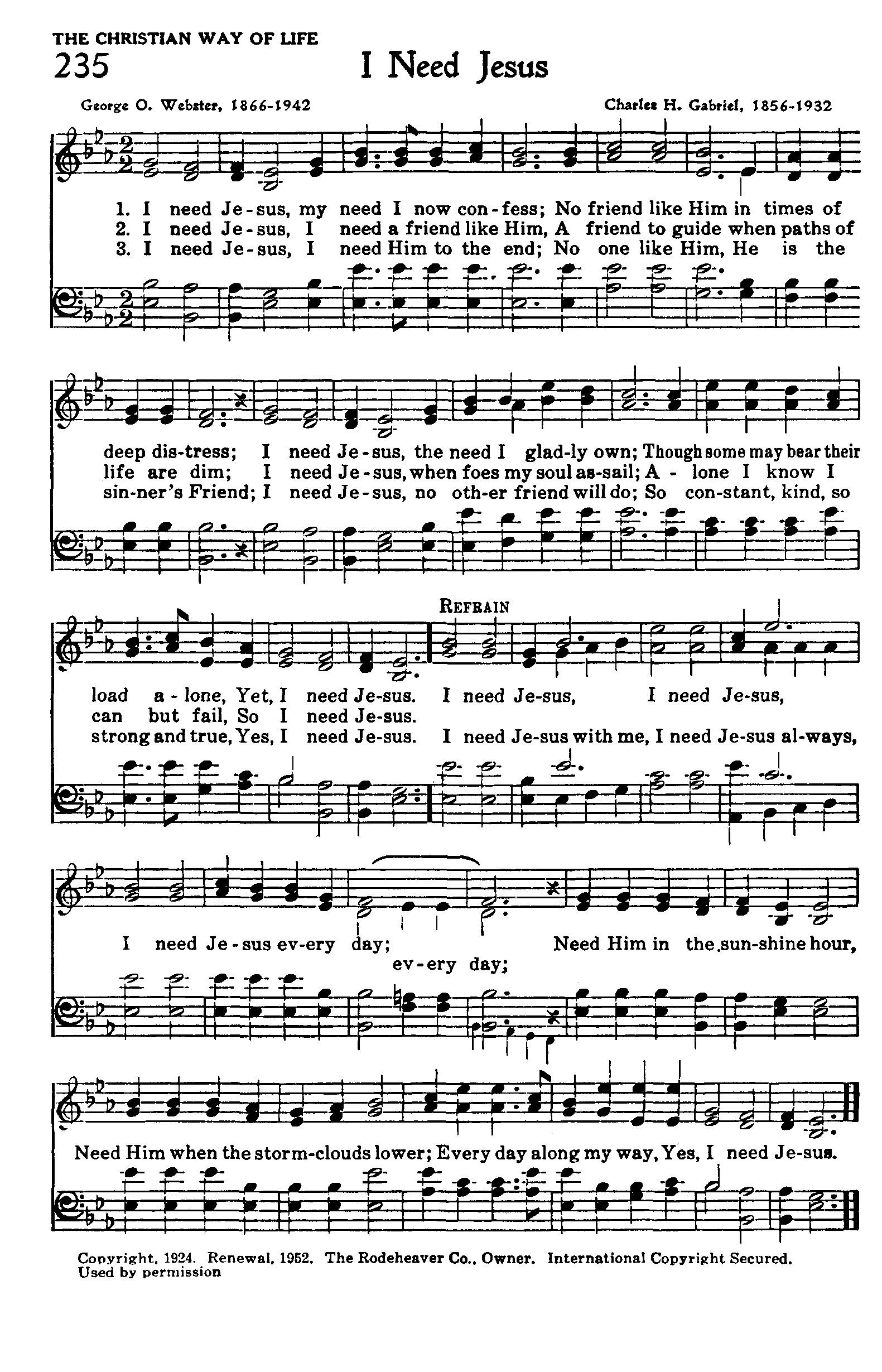 Hymn Sheet for I Need Jesus