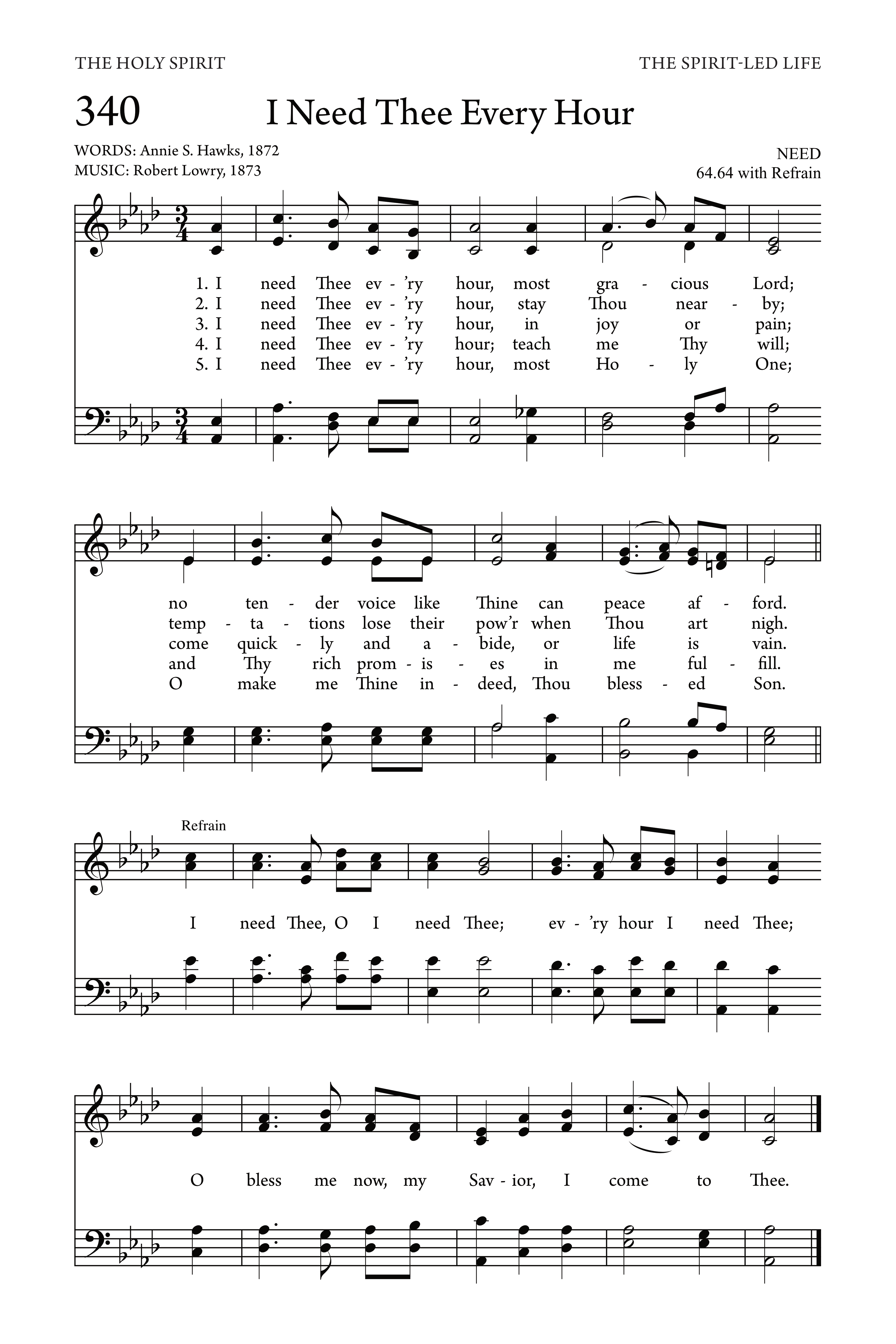 Hymn Sheet for I Need Thee Every Hour
