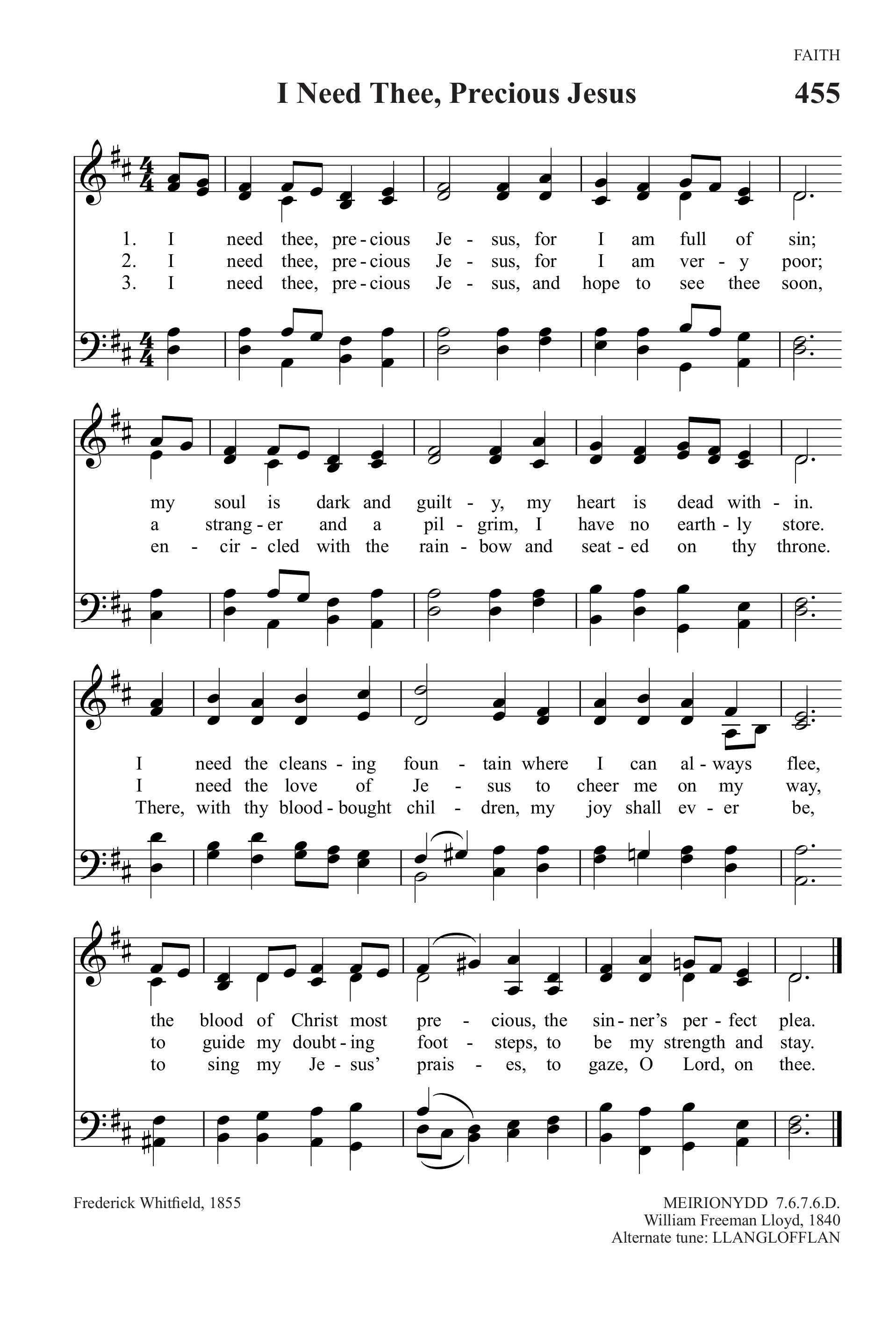 Hymn Sheet for I Need Thee, Precious Jesus