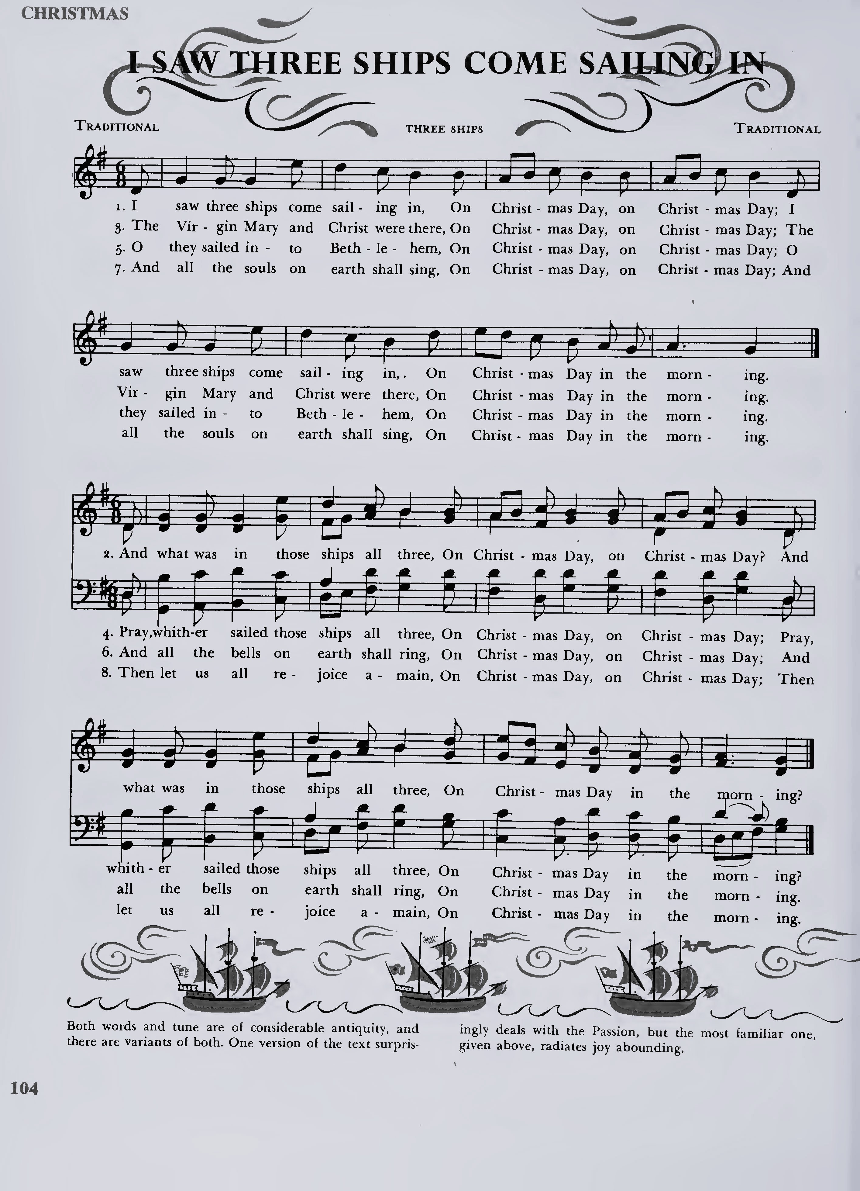Hymn Sheet for I Saw Three Ships Come Sailing In