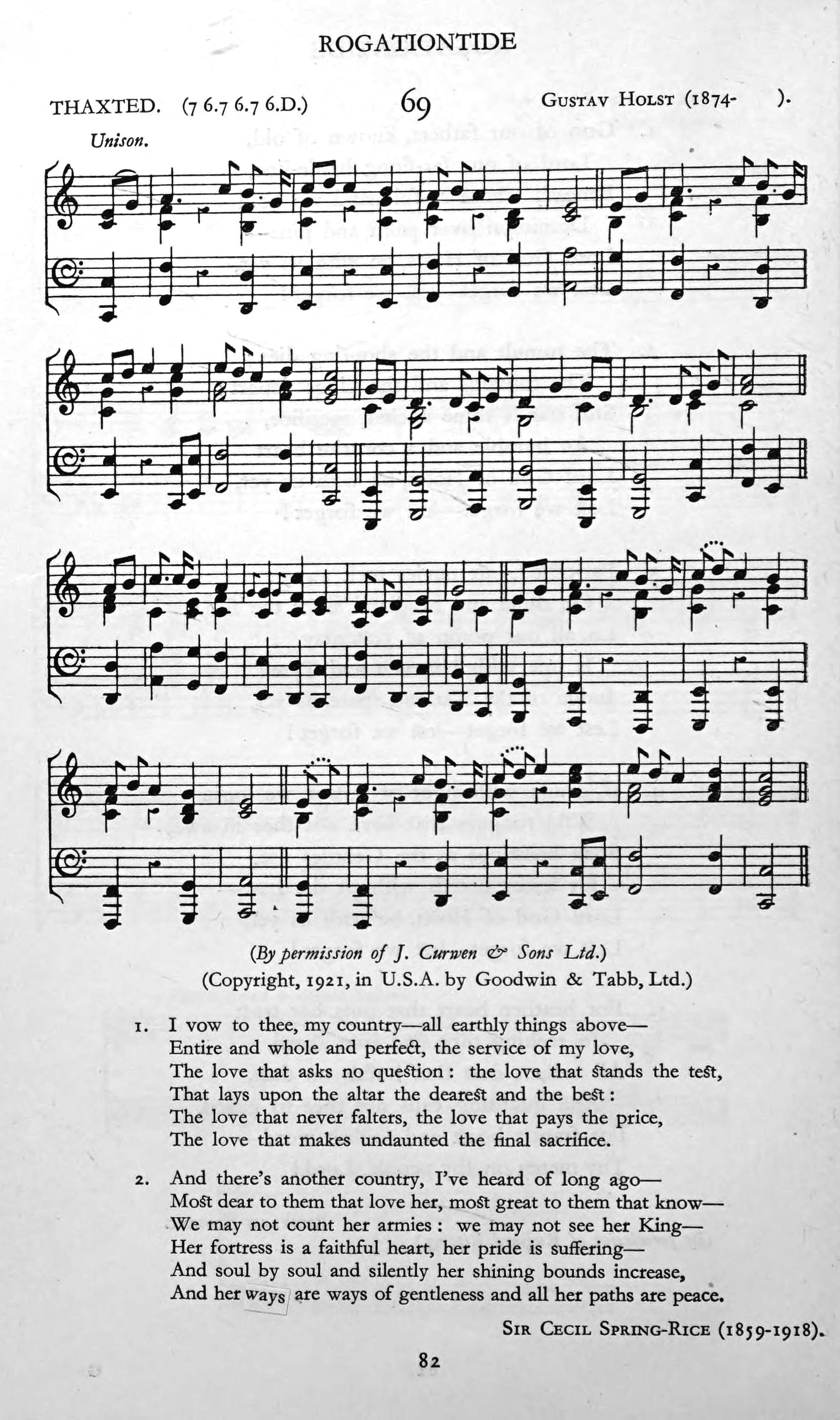 Hymn Sheet for I Vow to Thee My Country