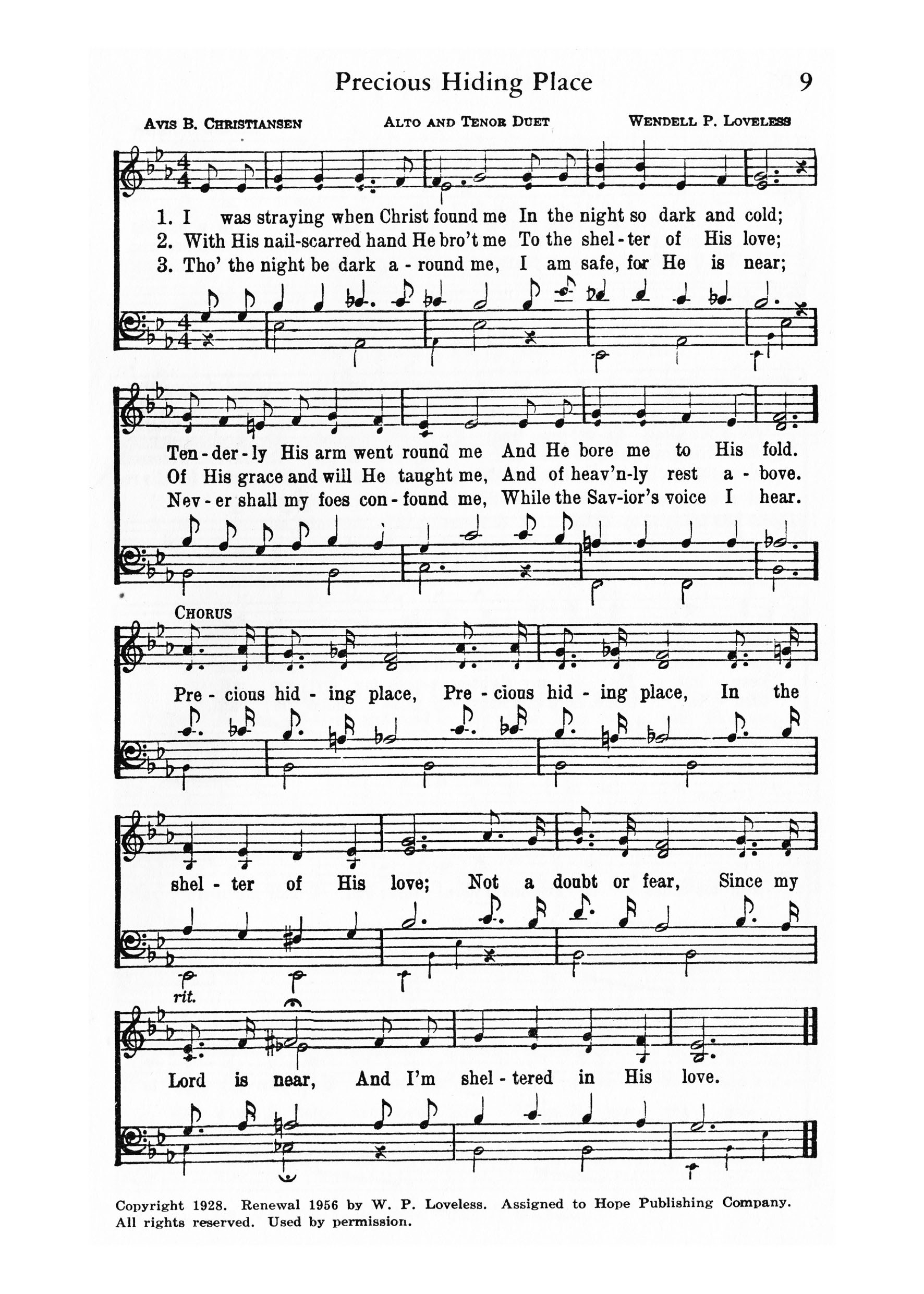 Hymn Sheet for Precious Hiding Place
