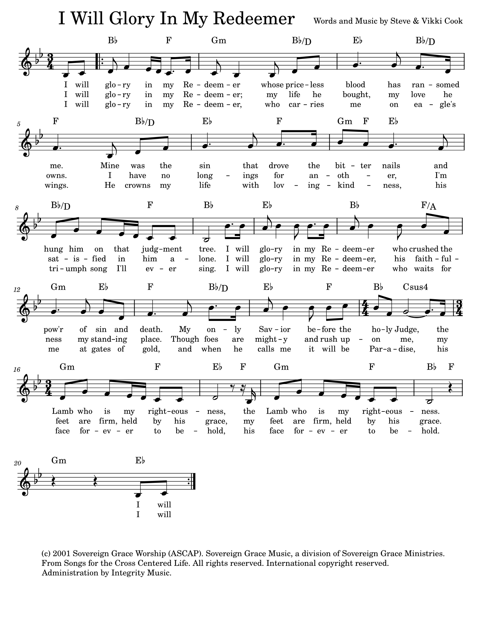 Hymn Sheet for I Will Glory In My Redeemer