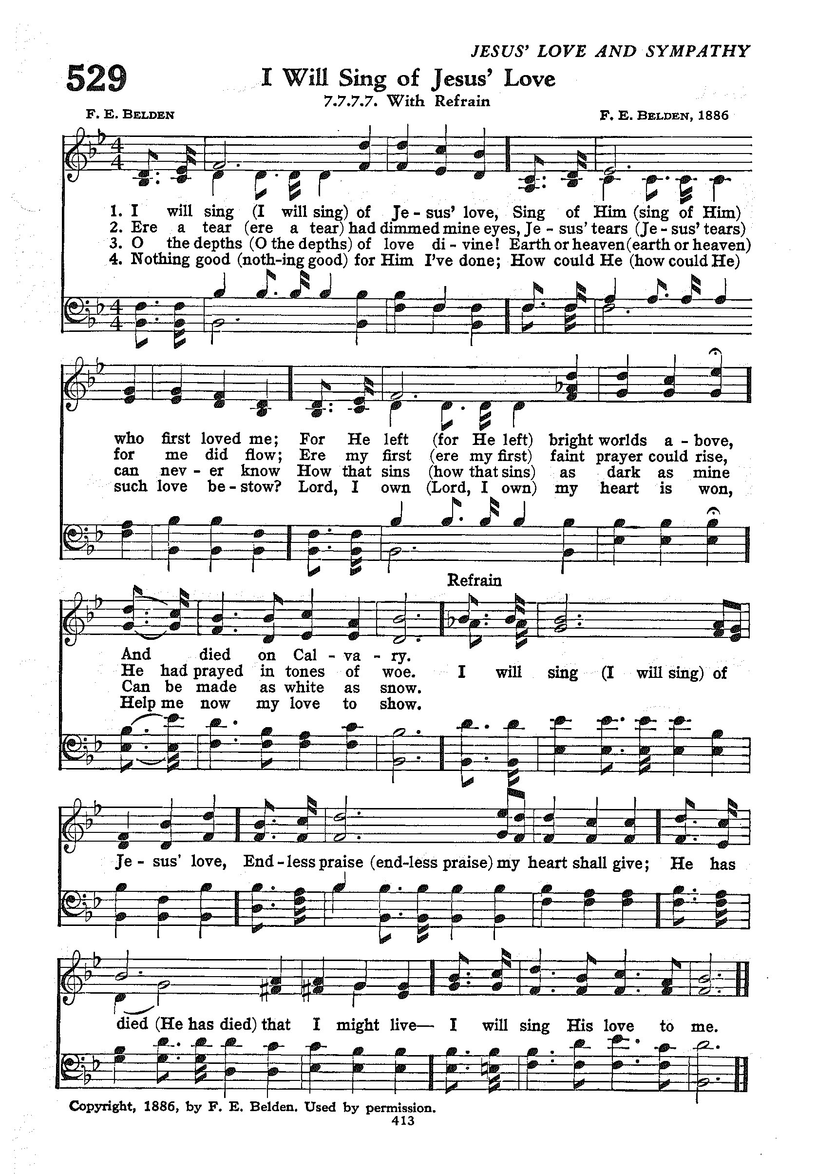 Hymn Sheet for I Will Sing of Jesus’ Love