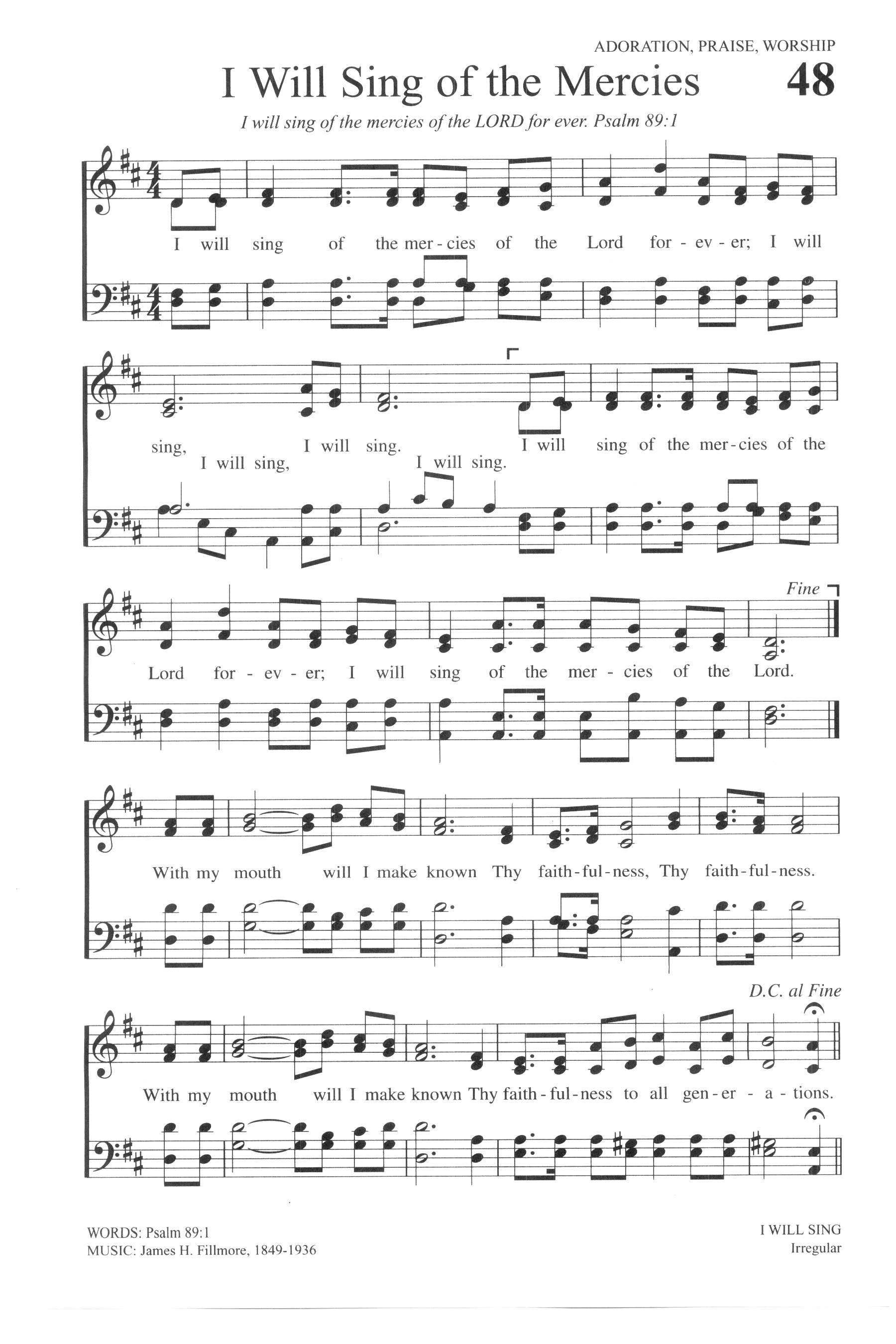 Hymn Sheet for I Will Sing of the Mercies of the Lord