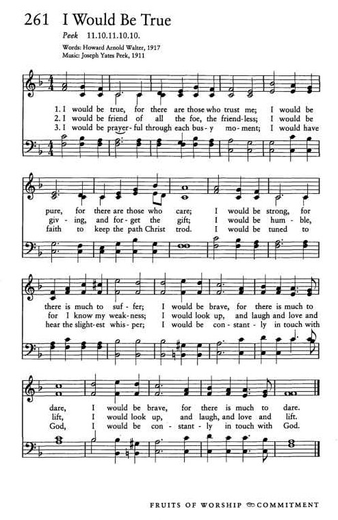 Hymn Sheet for I Would Be True, For There Are Those Who Trust Me