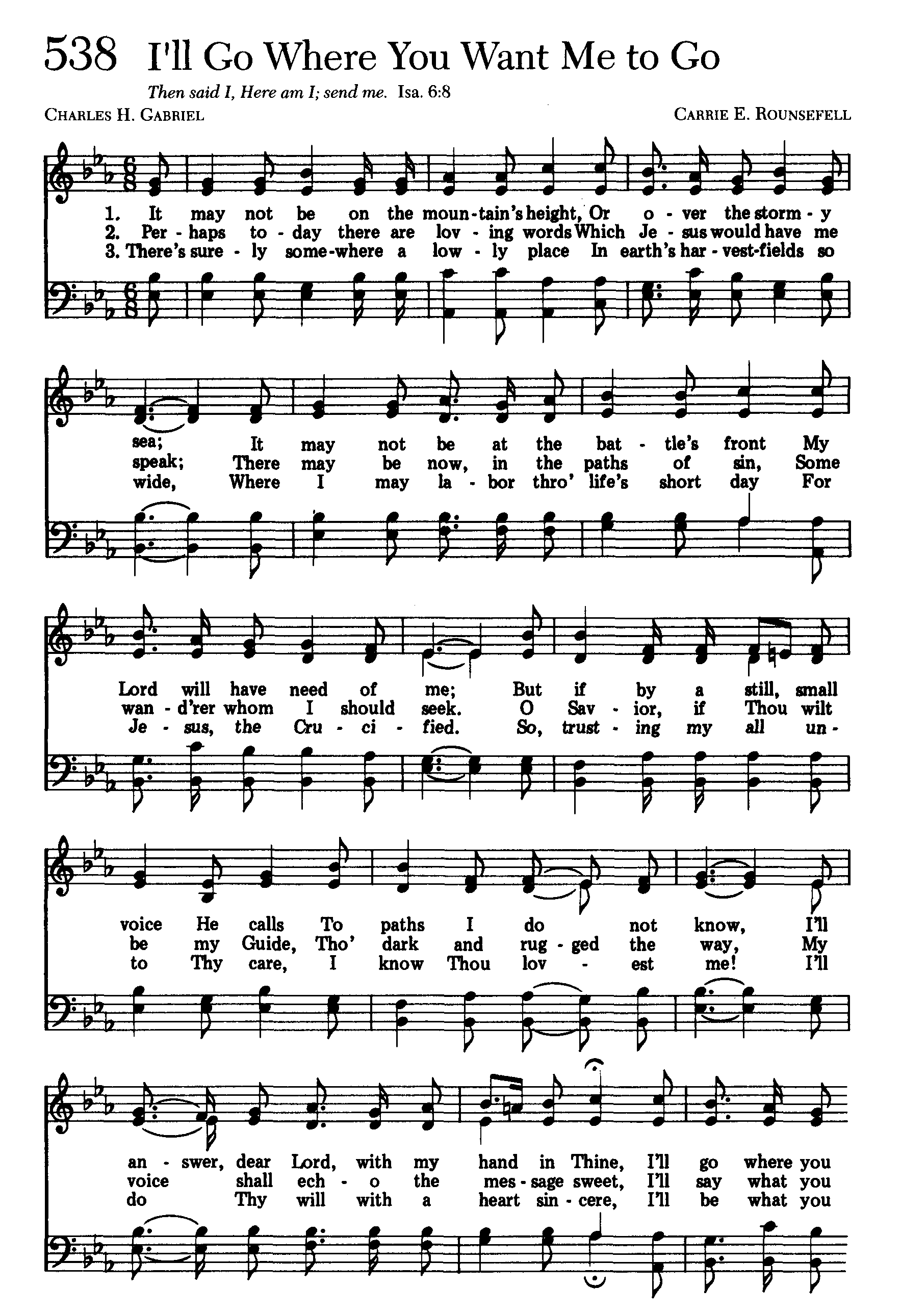 Hymn Sheet for I'll Go Where You Want Me to Go