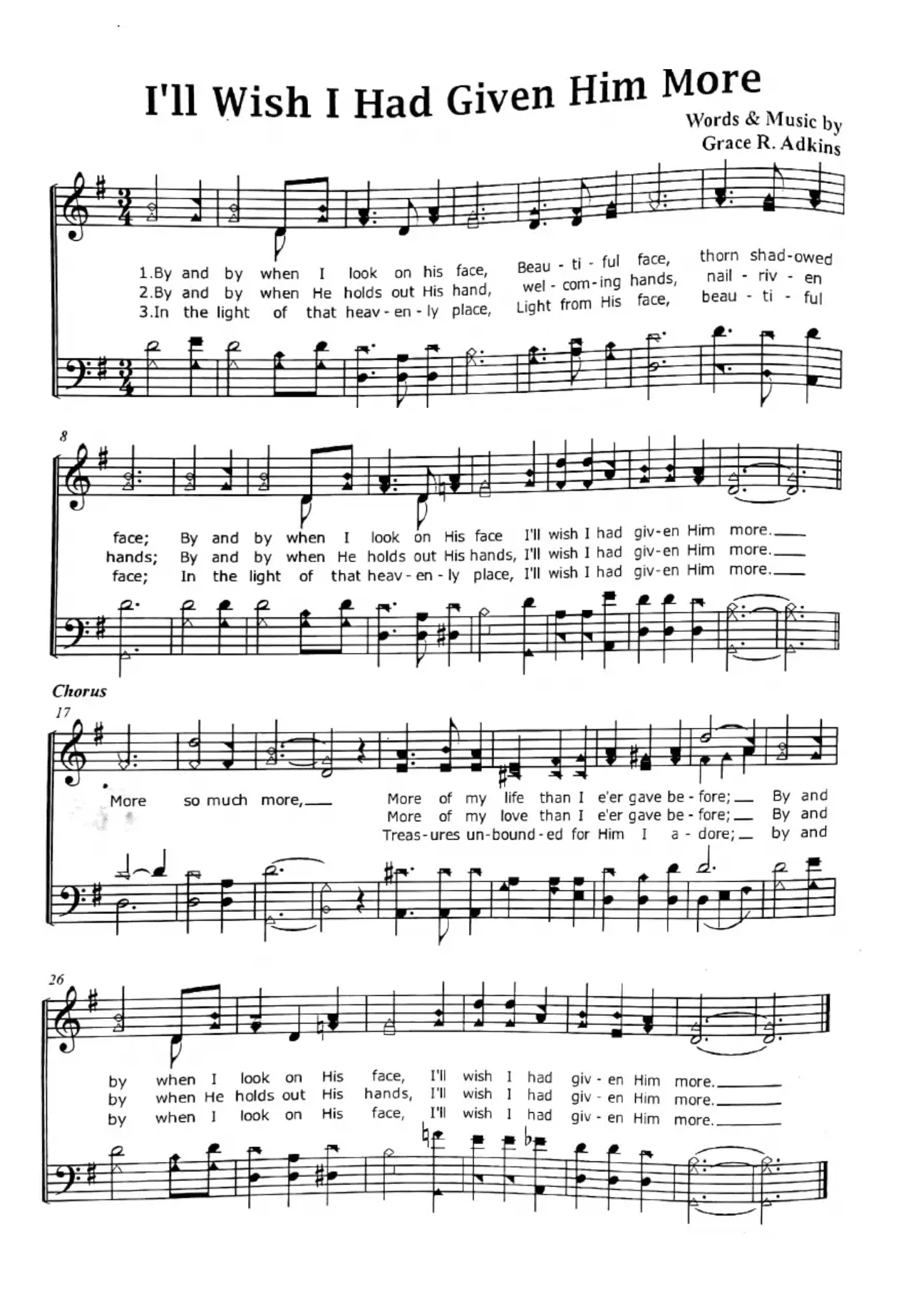 Hymn Sheet for I'll Wish I Had Given Him More