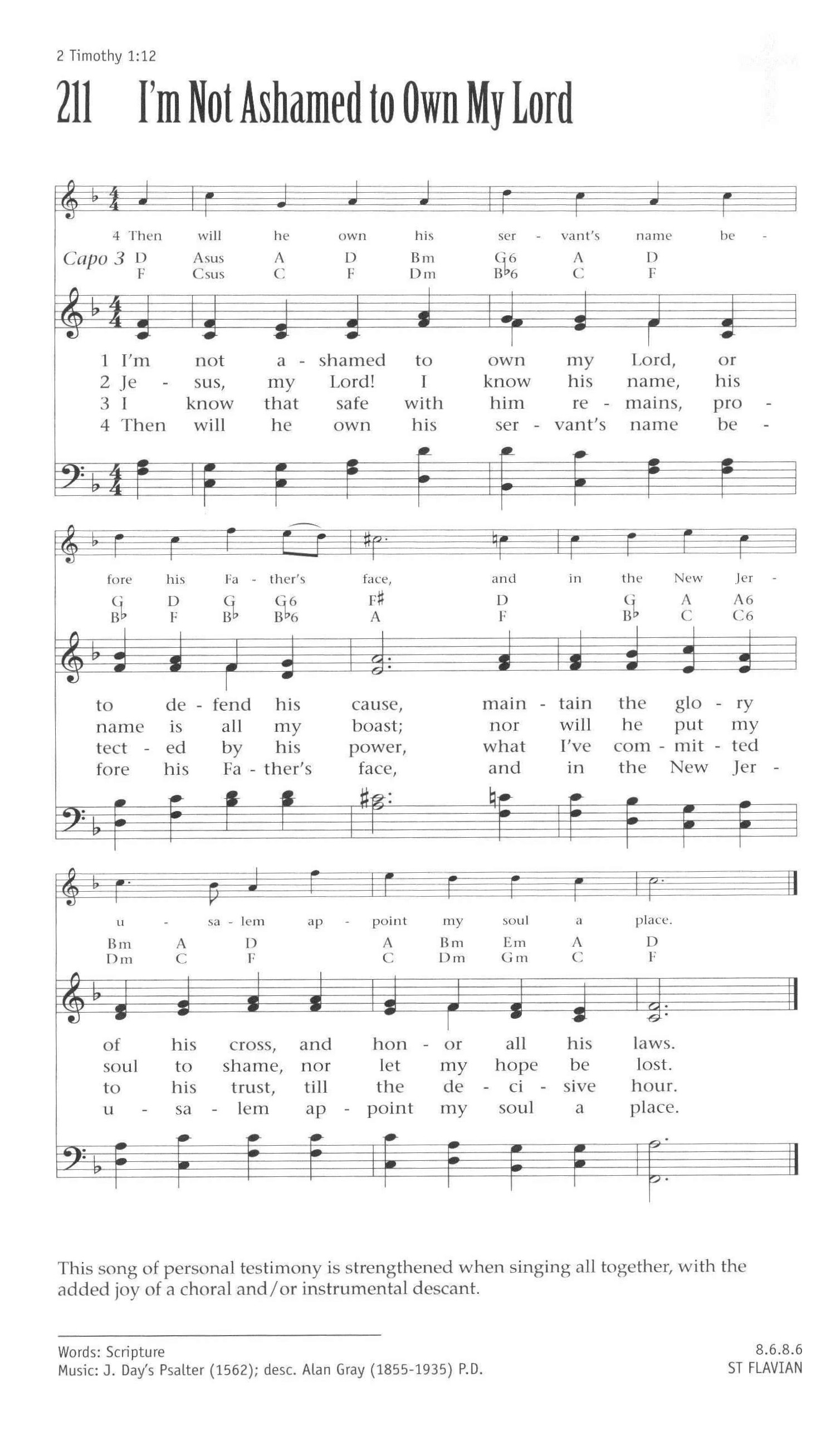 Hymn Sheet for I’m Not Ashamed to Own My Lord