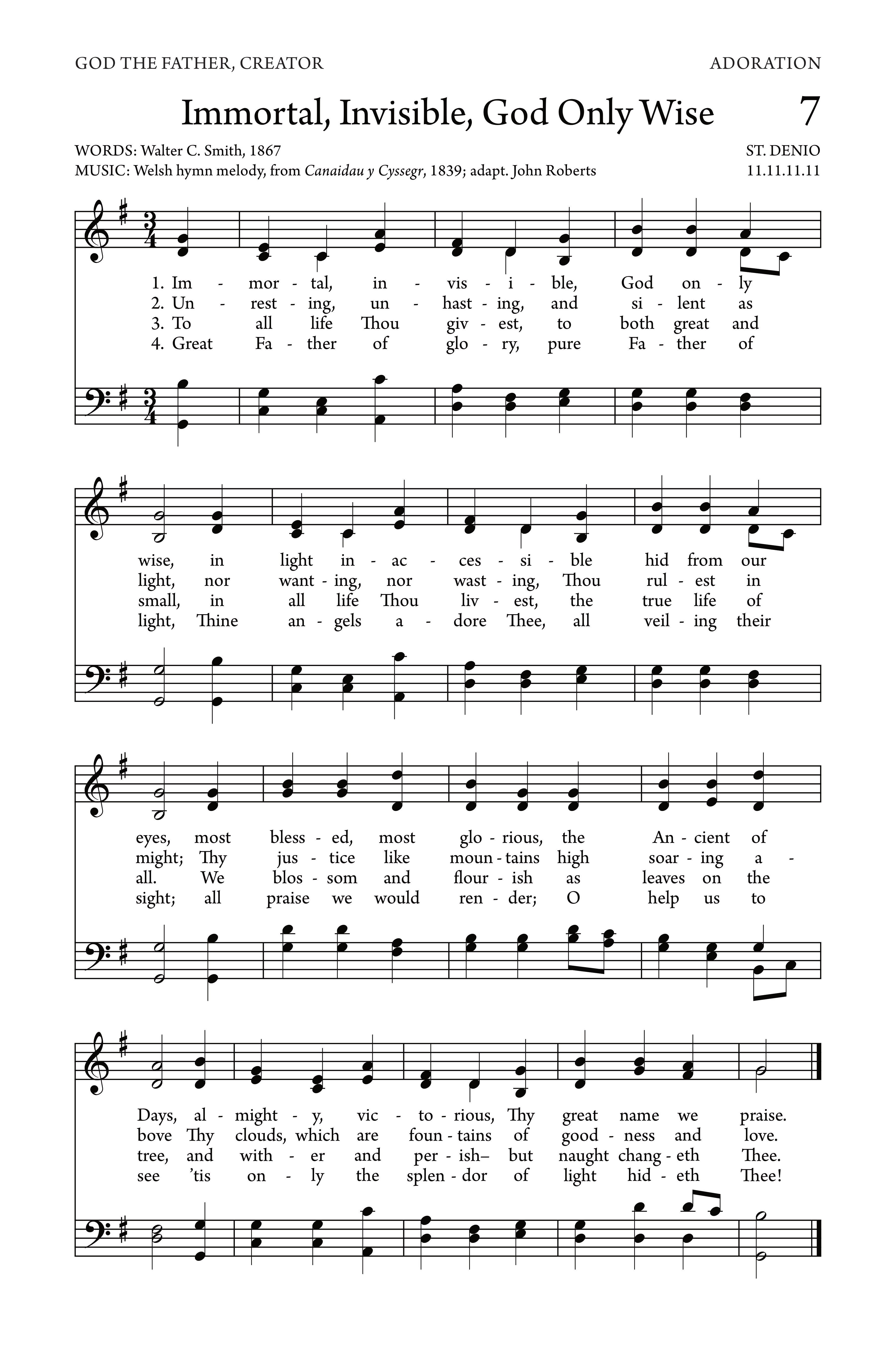 Hymn Sheet for Immortal, Invisible, God Only Wise