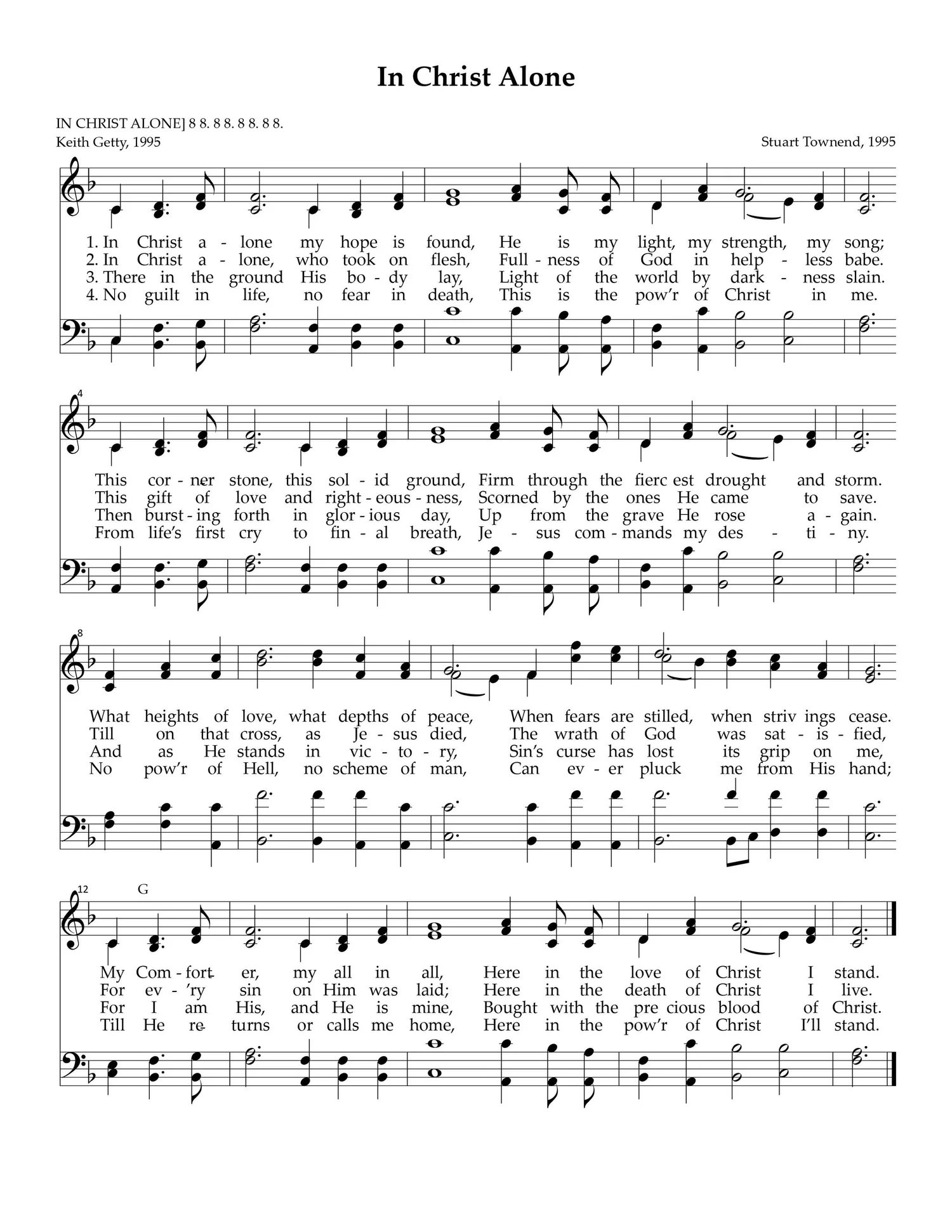 Hymn Sheet for In Christ alone (my hope is found)