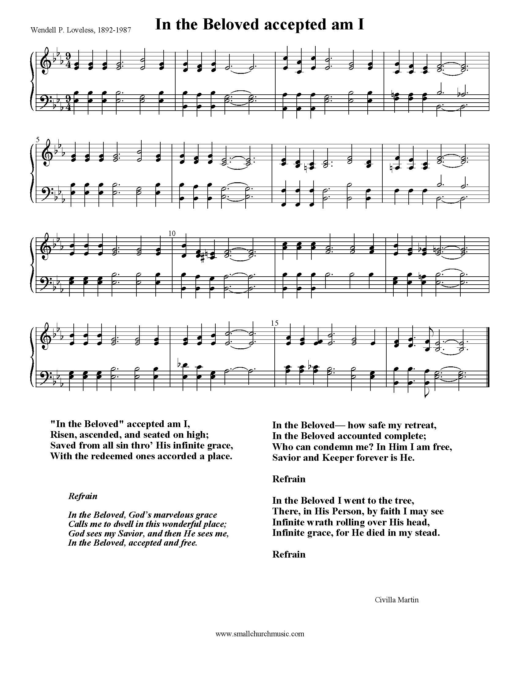 Hymn Sheet for In The Beloved Accepted Am I