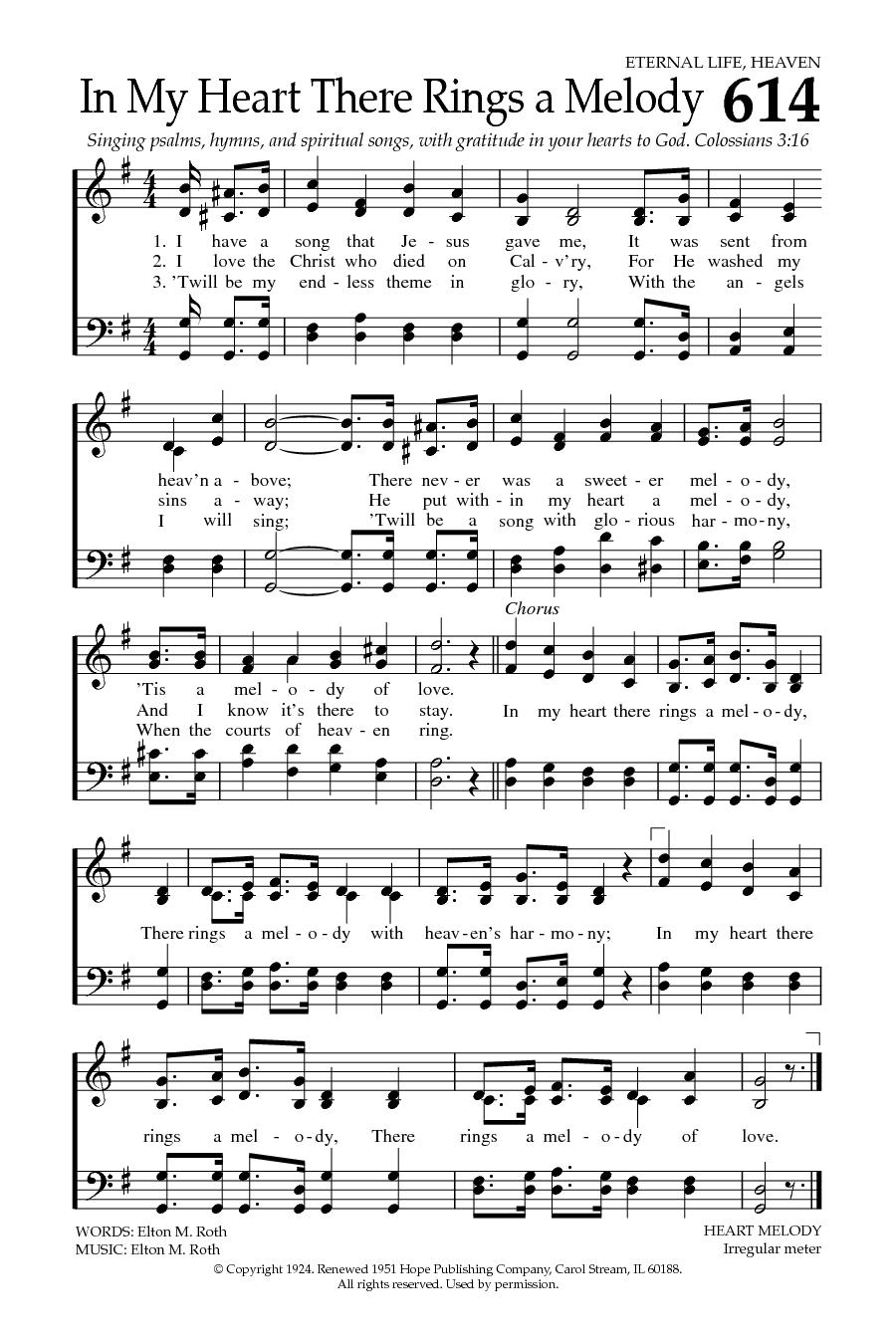 Hymn Sheet for In My Heart There Rings a Melody