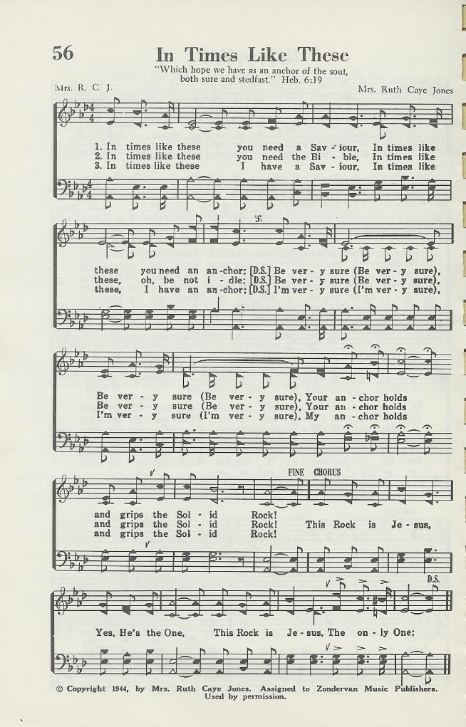 Hymn Sheet for In Times Like These
