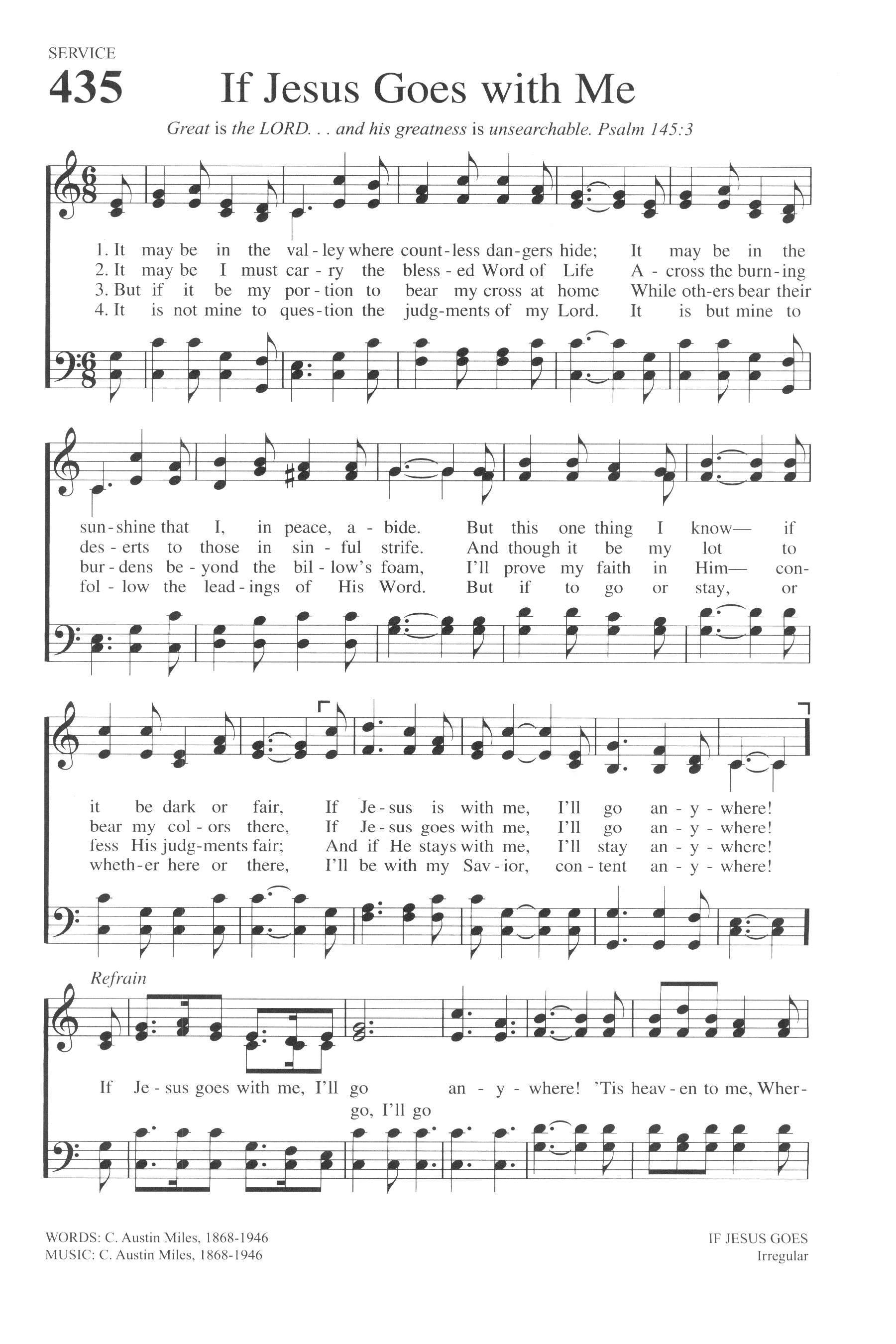 Hymn Sheet for If Jesus Goes With Me