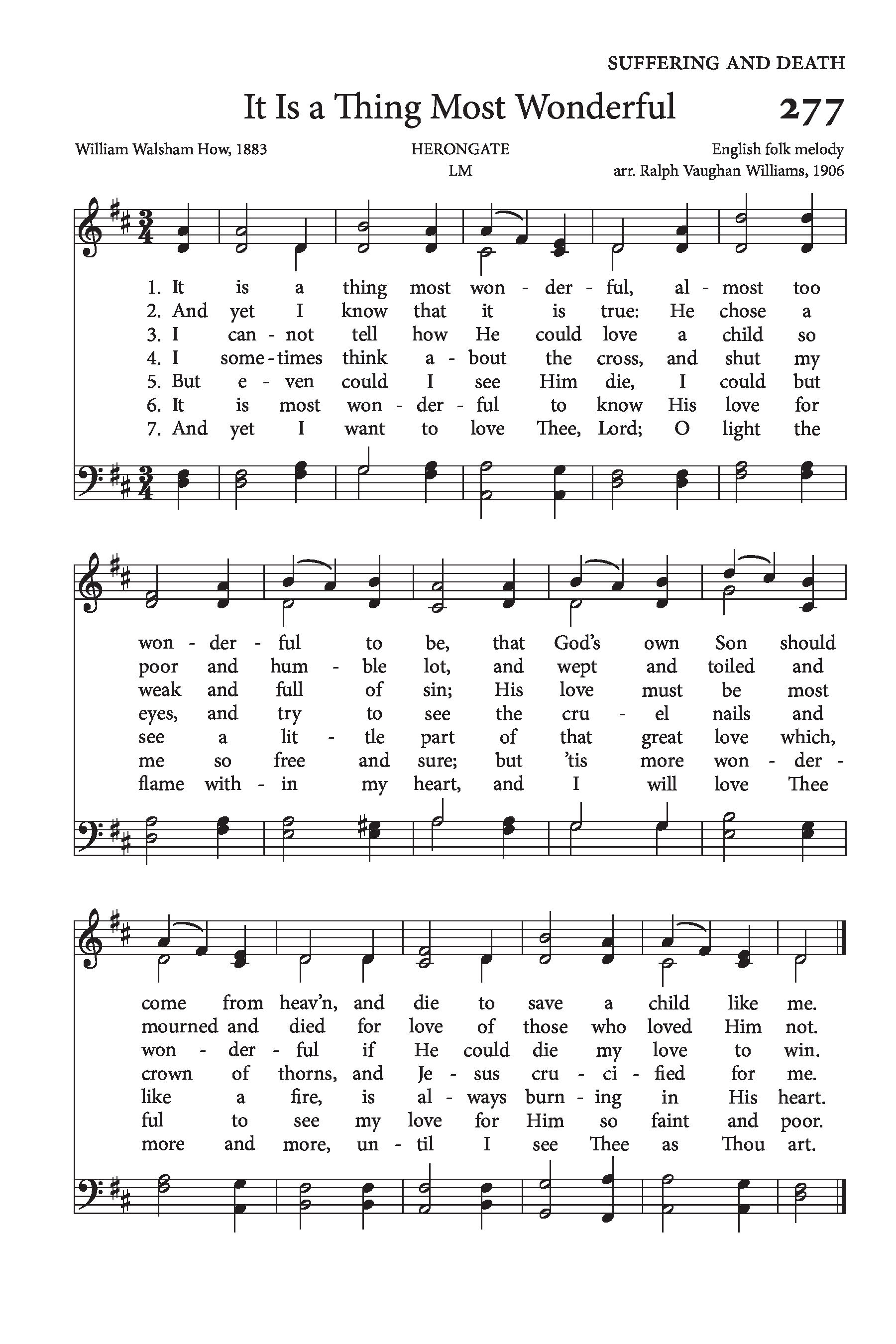 Hymn Sheet for It Is a Thing Most Wonderful