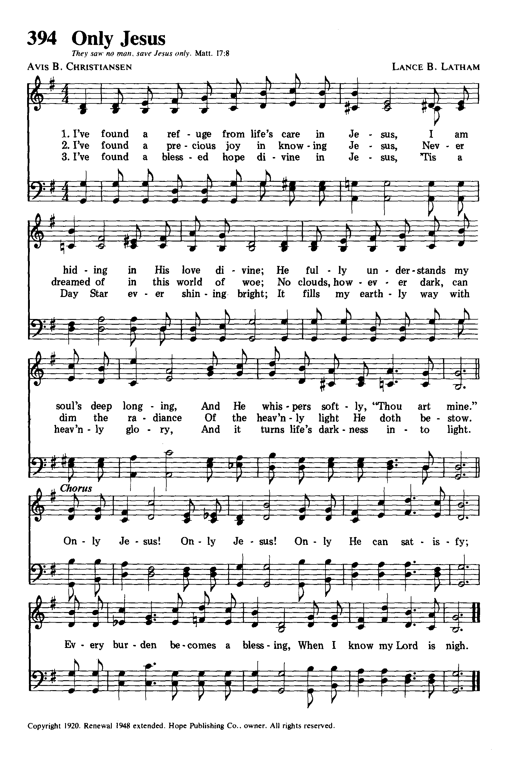 Hymn Sheet for Only Jesus