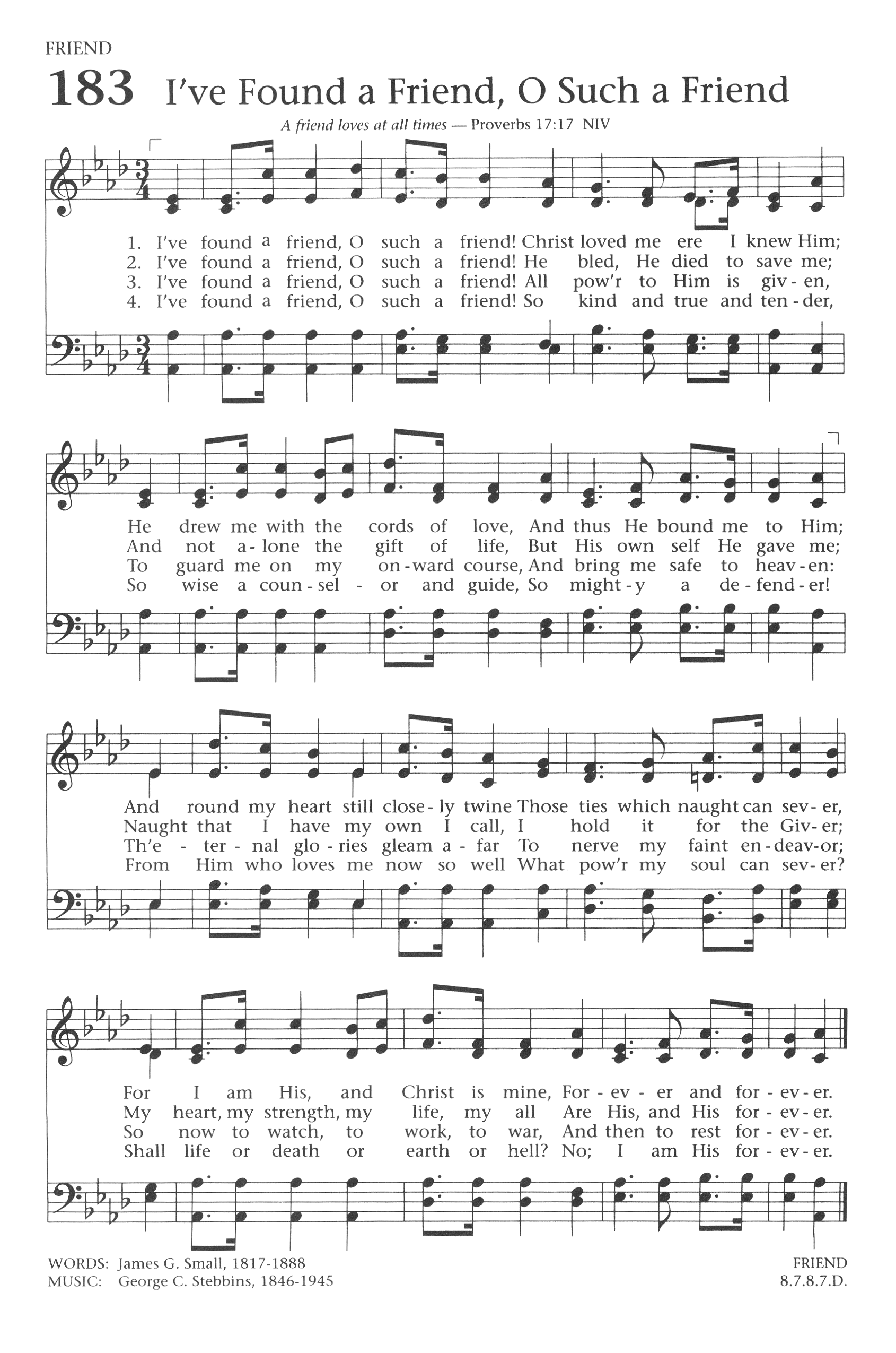 Hymn Sheet for I've Found a Friend