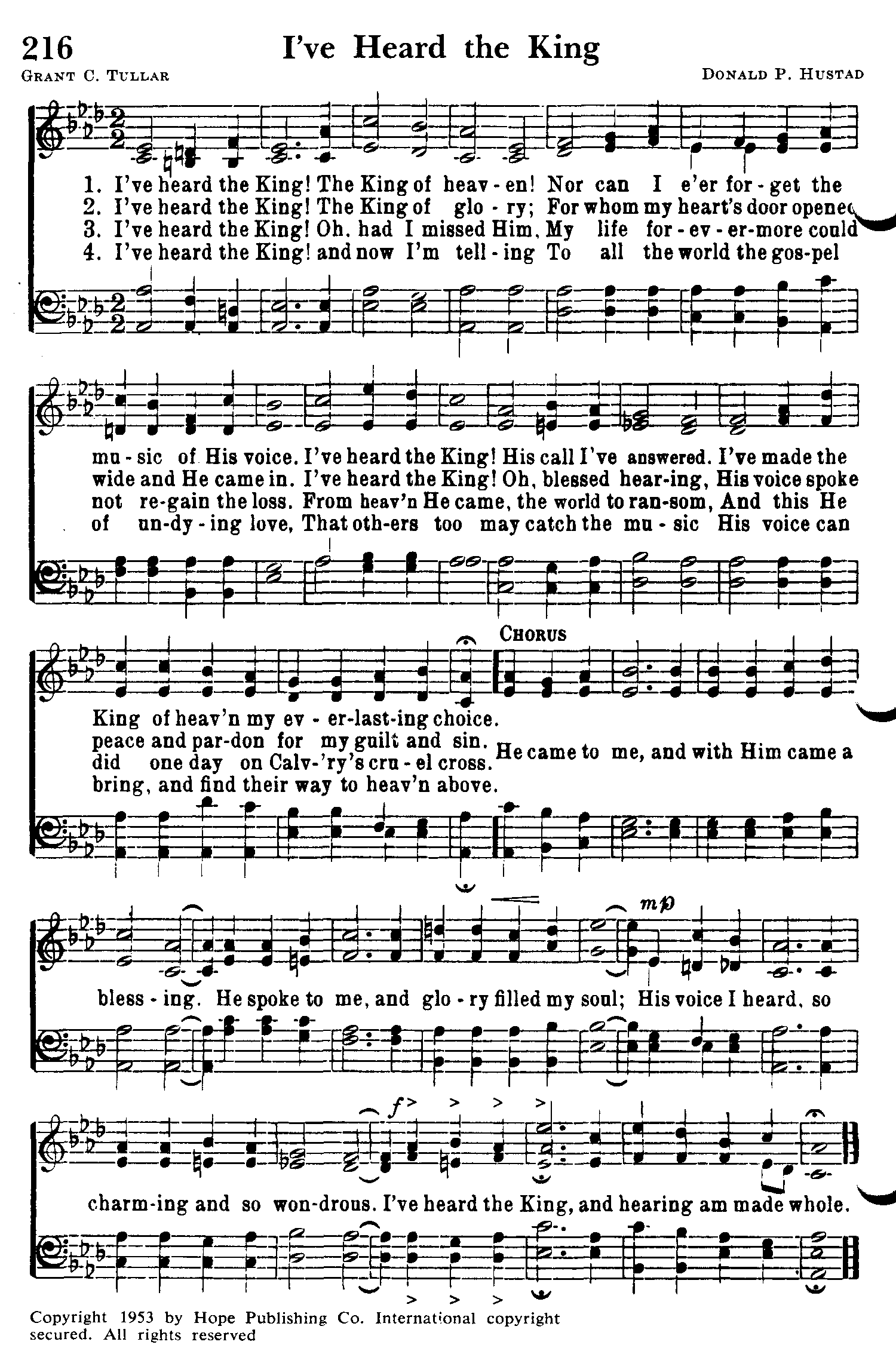 Hymn Sheet for I've Heard the King