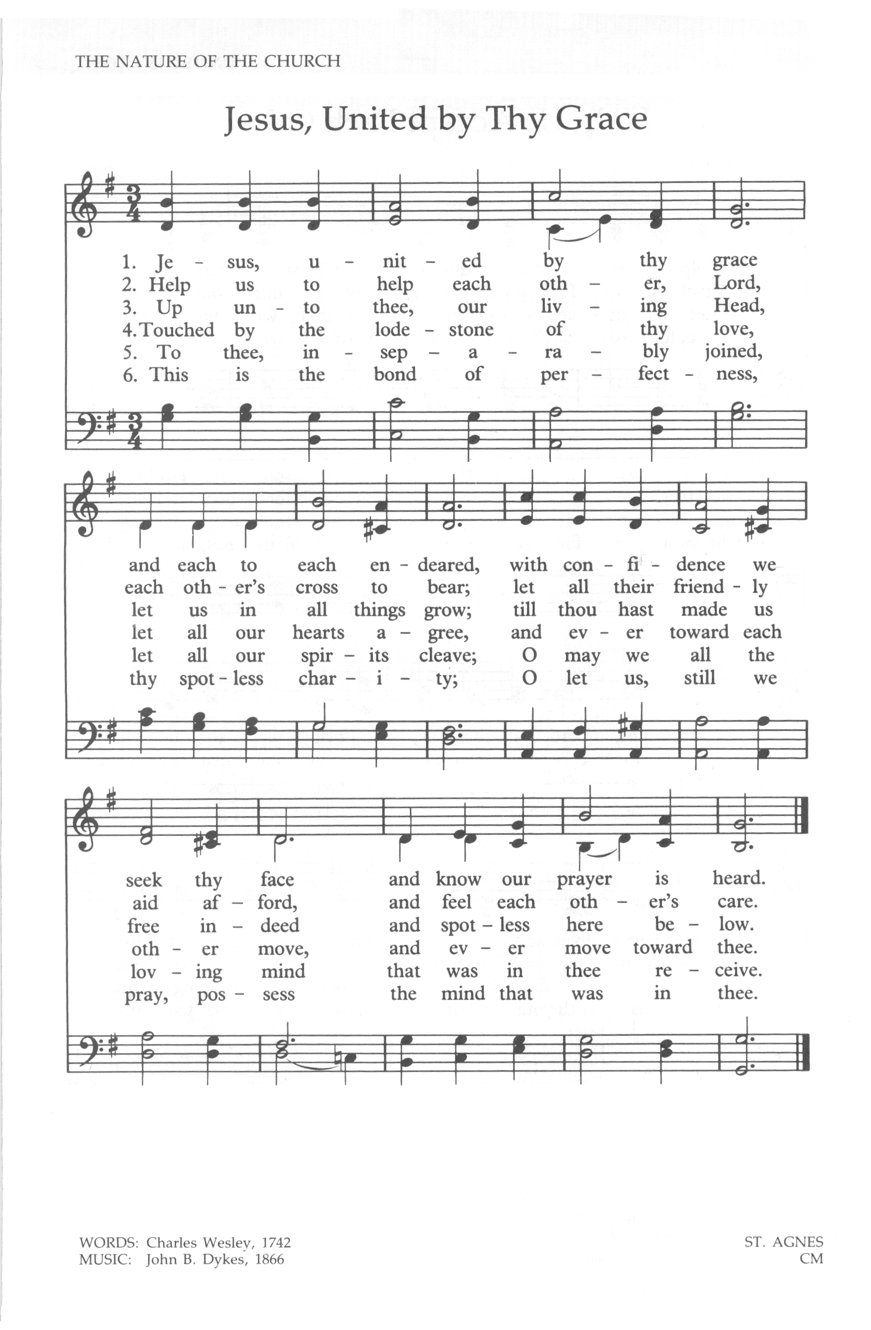 Hymn Sheet for Jesus, United by Thy Grace