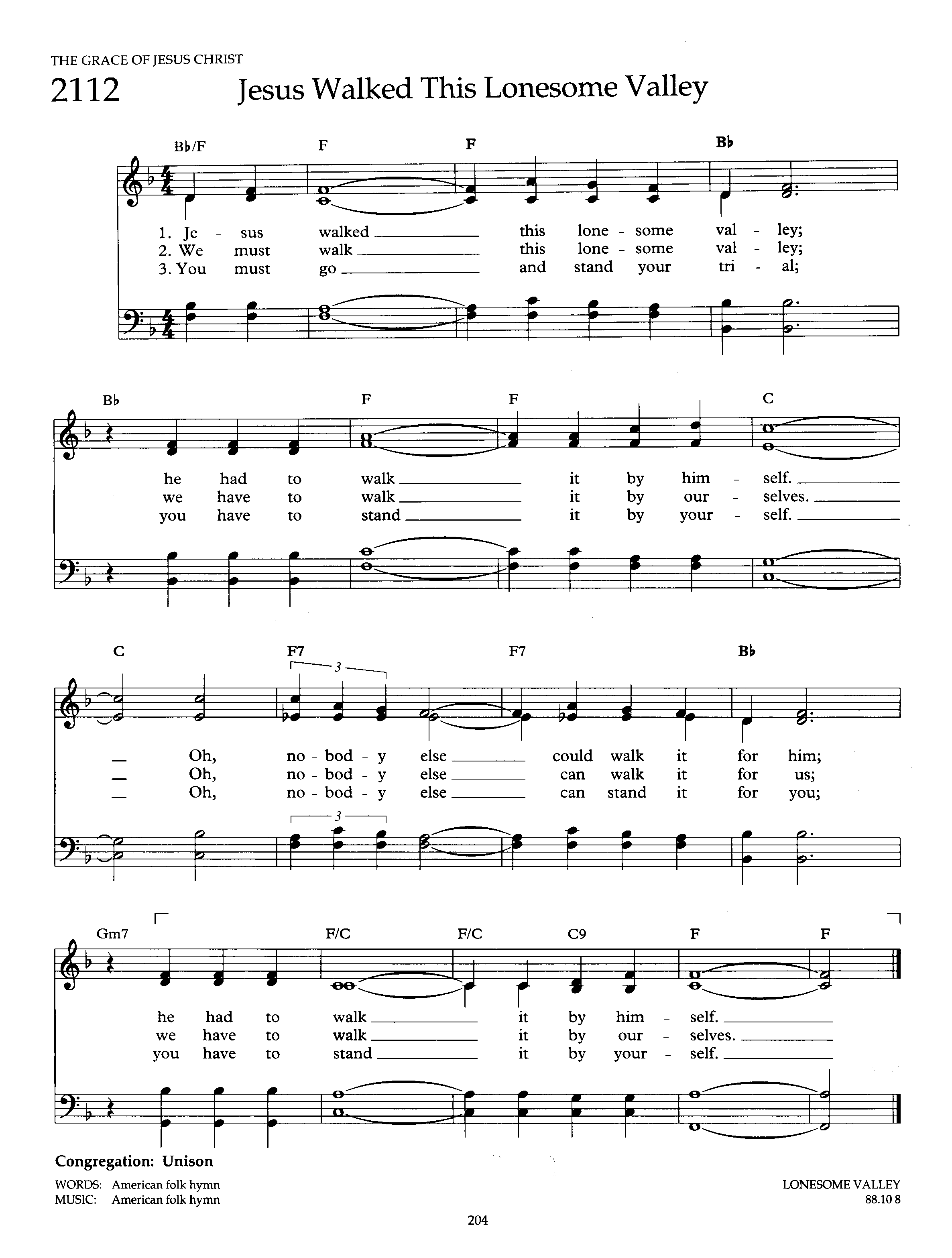 Hymn Sheet for Jesus Walked This Lonesome Valley