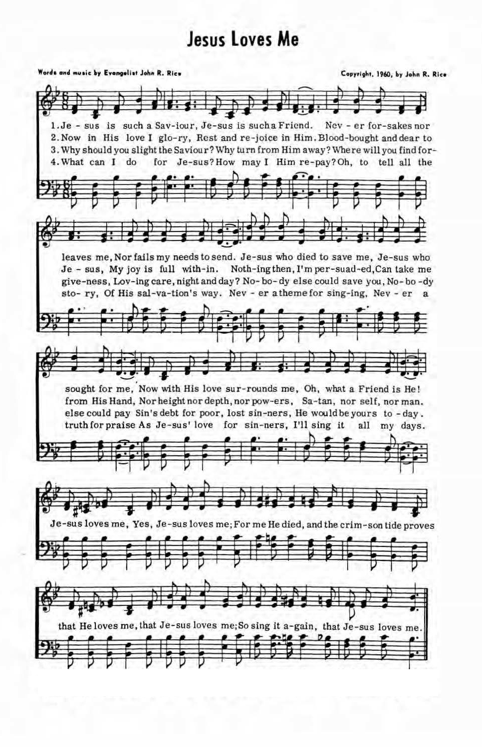 Hymn Sheet for Jesus Loves Me