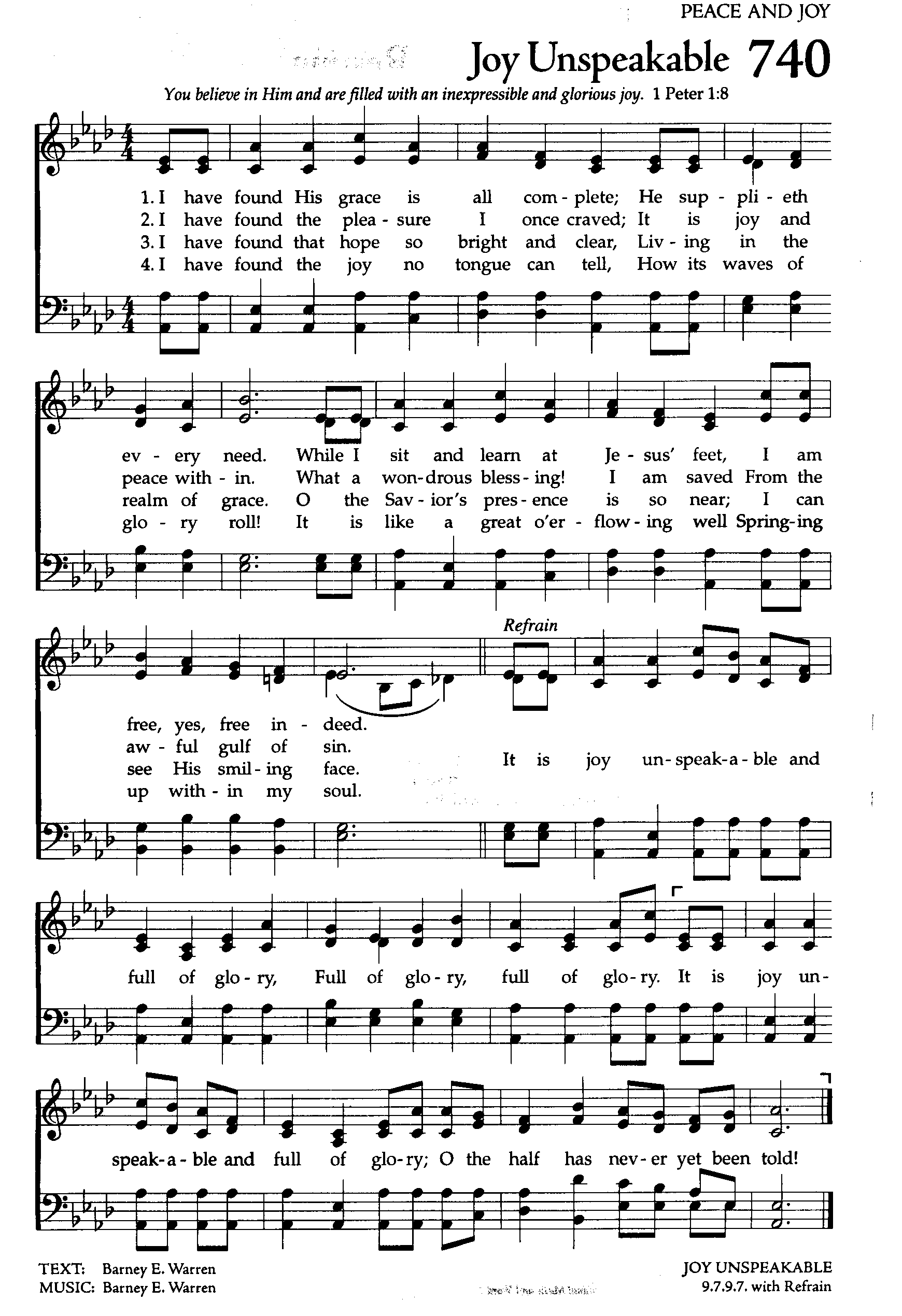Hymn Sheet for Joy Unspeakable