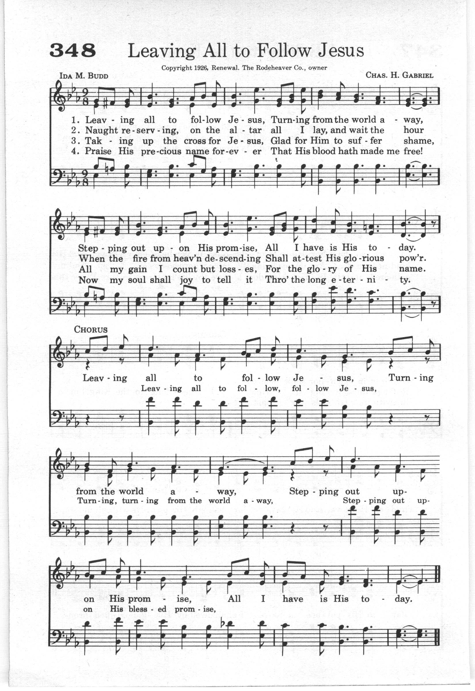 Hymn Sheet for Leaving All to Follow Jesus