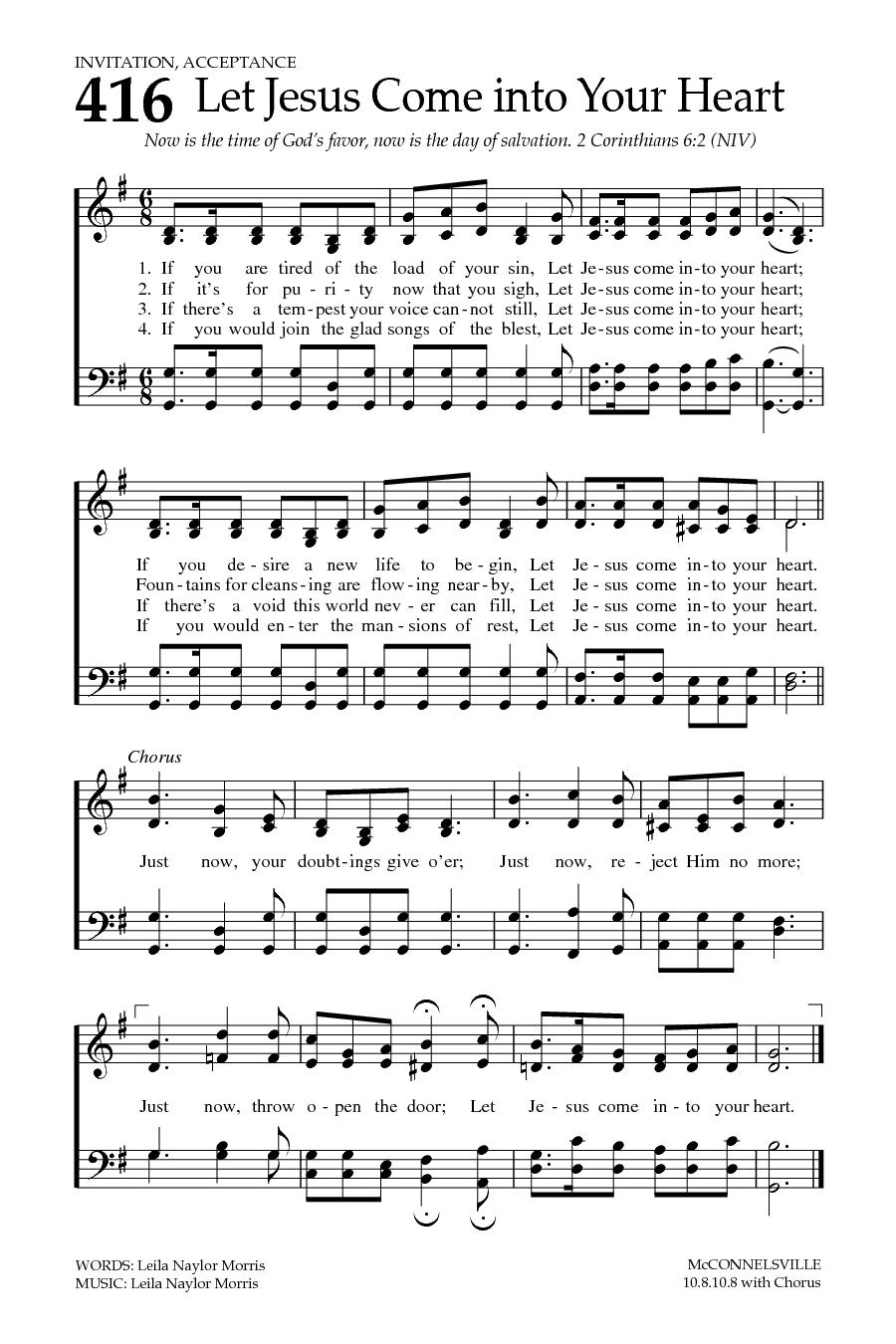 Hymn Sheet for Let Jesus Come into Your Heart