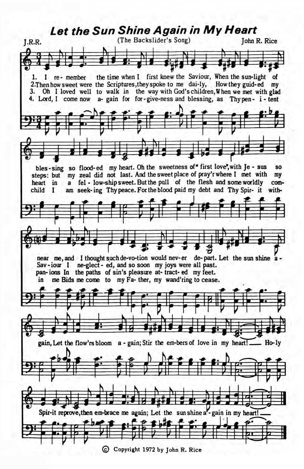 Hymn Sheet for Let the Sun Shine Again in My Heart
