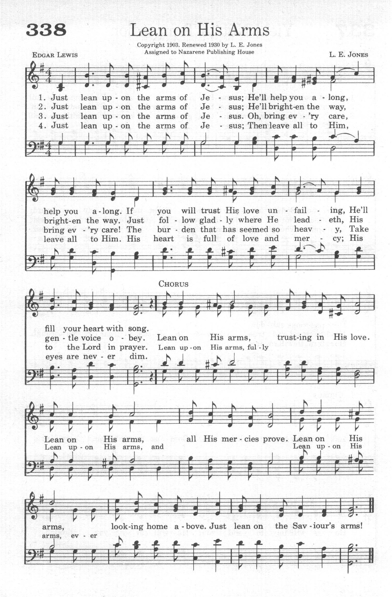 Hymn Sheet for Lean on His Arms