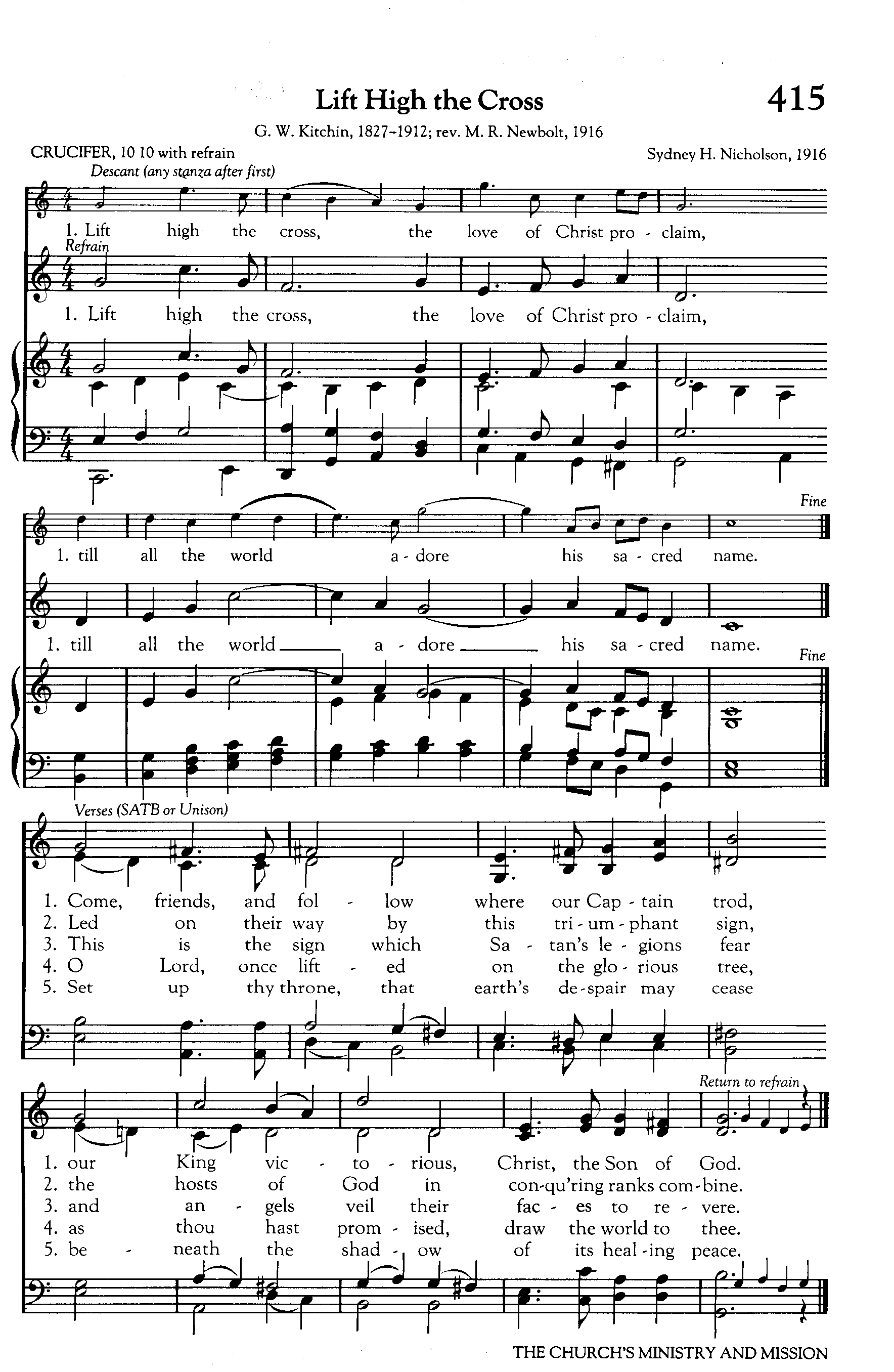 Hymn Sheet for Lift High the Cross