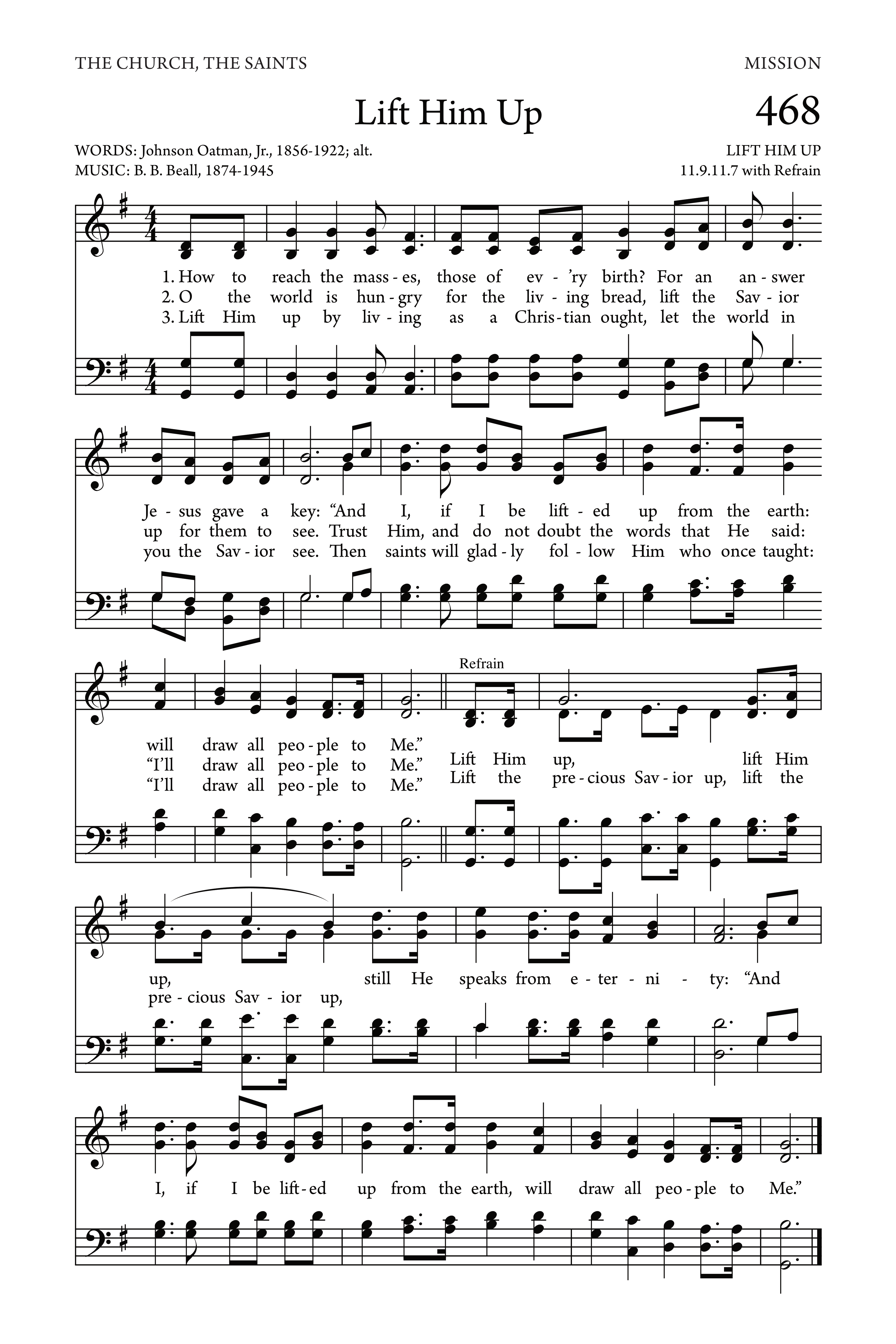 Hymn Sheet for Lift Him Up