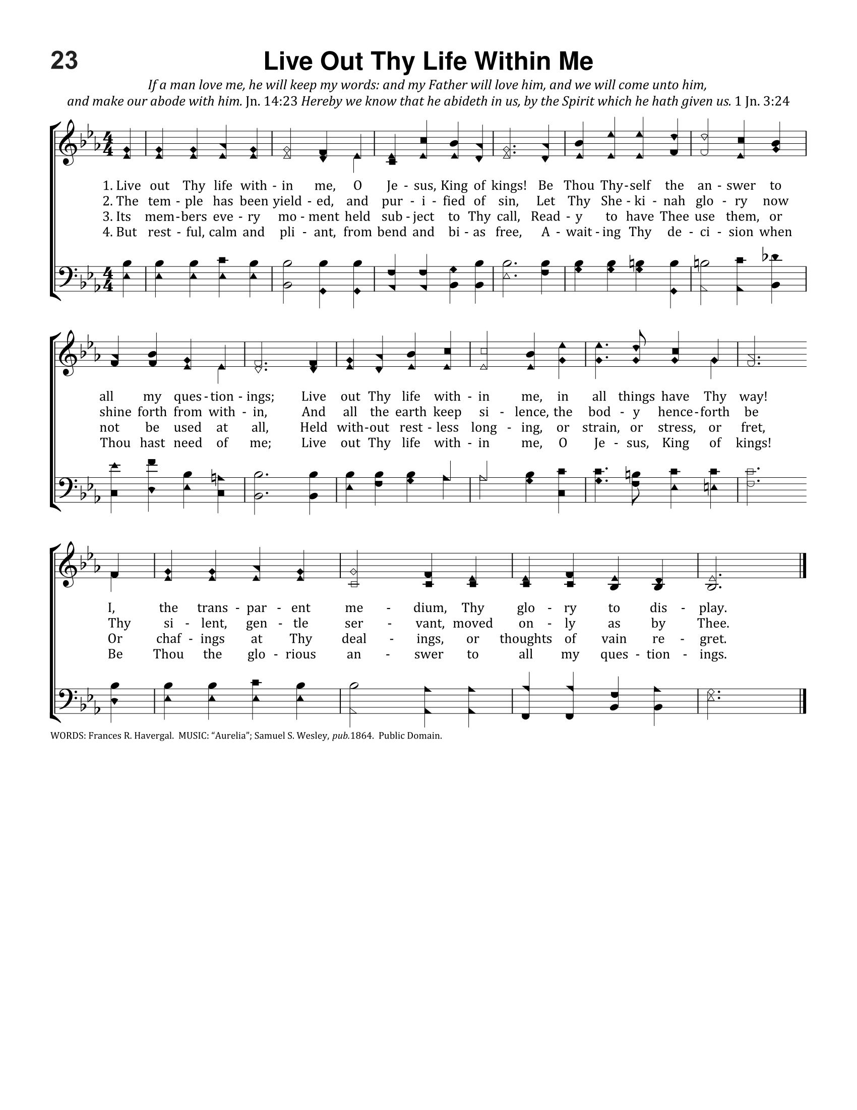 Hymn Sheet for Live Out Thy Life within Me