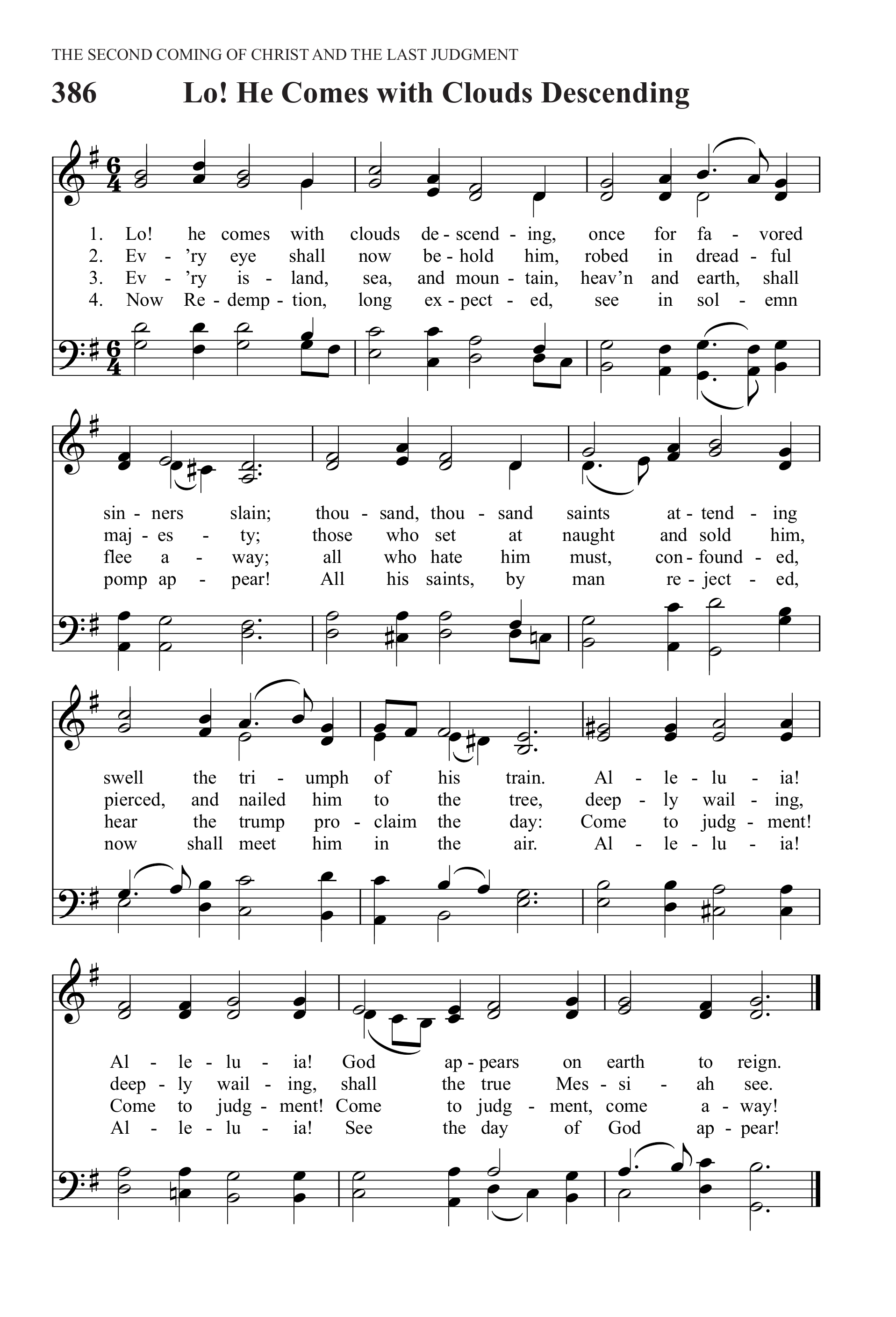 Hymn Sheet for Lo! He Comes with Clouds Descending