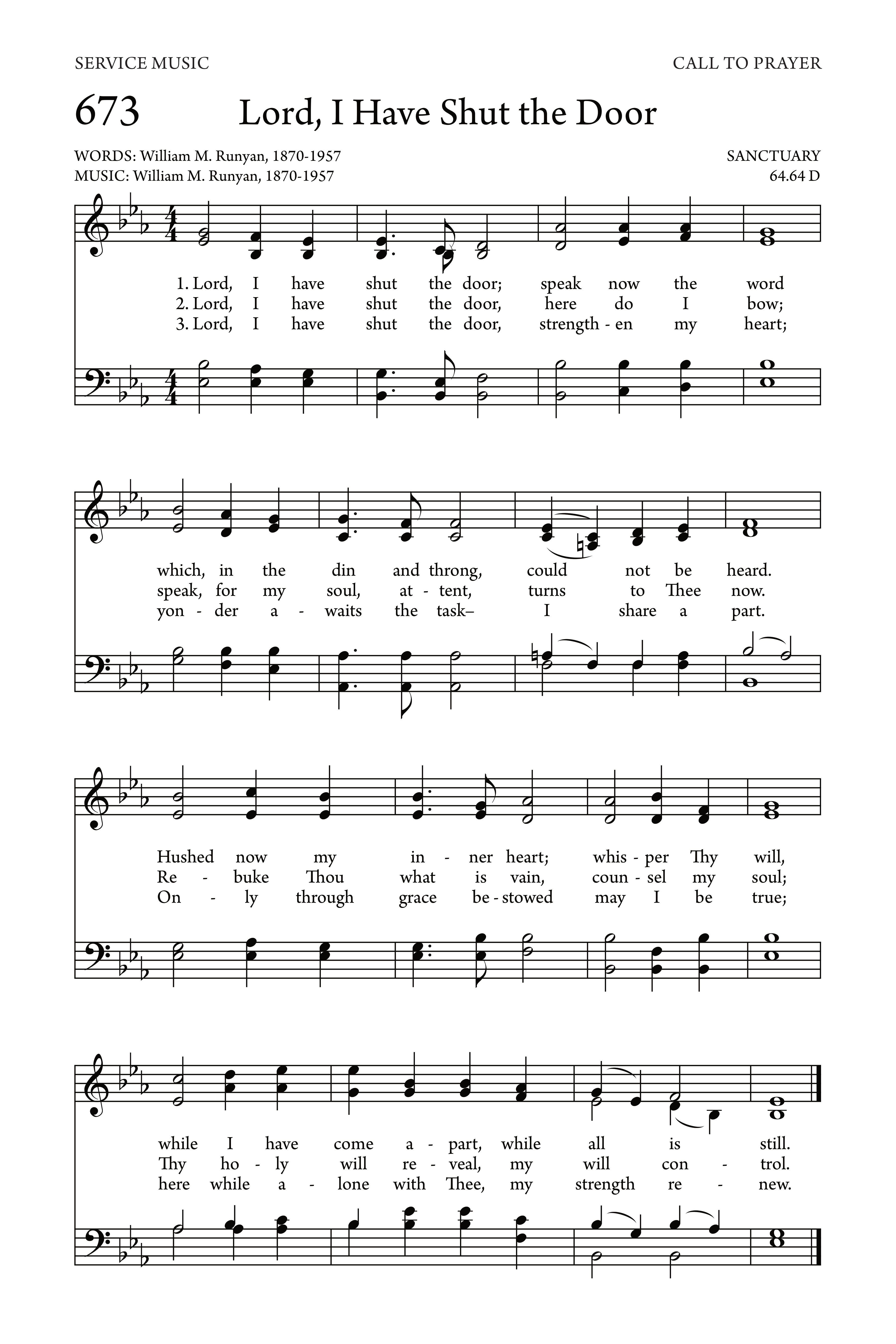 Hymn Sheet for Lord, I Have Shut the Door