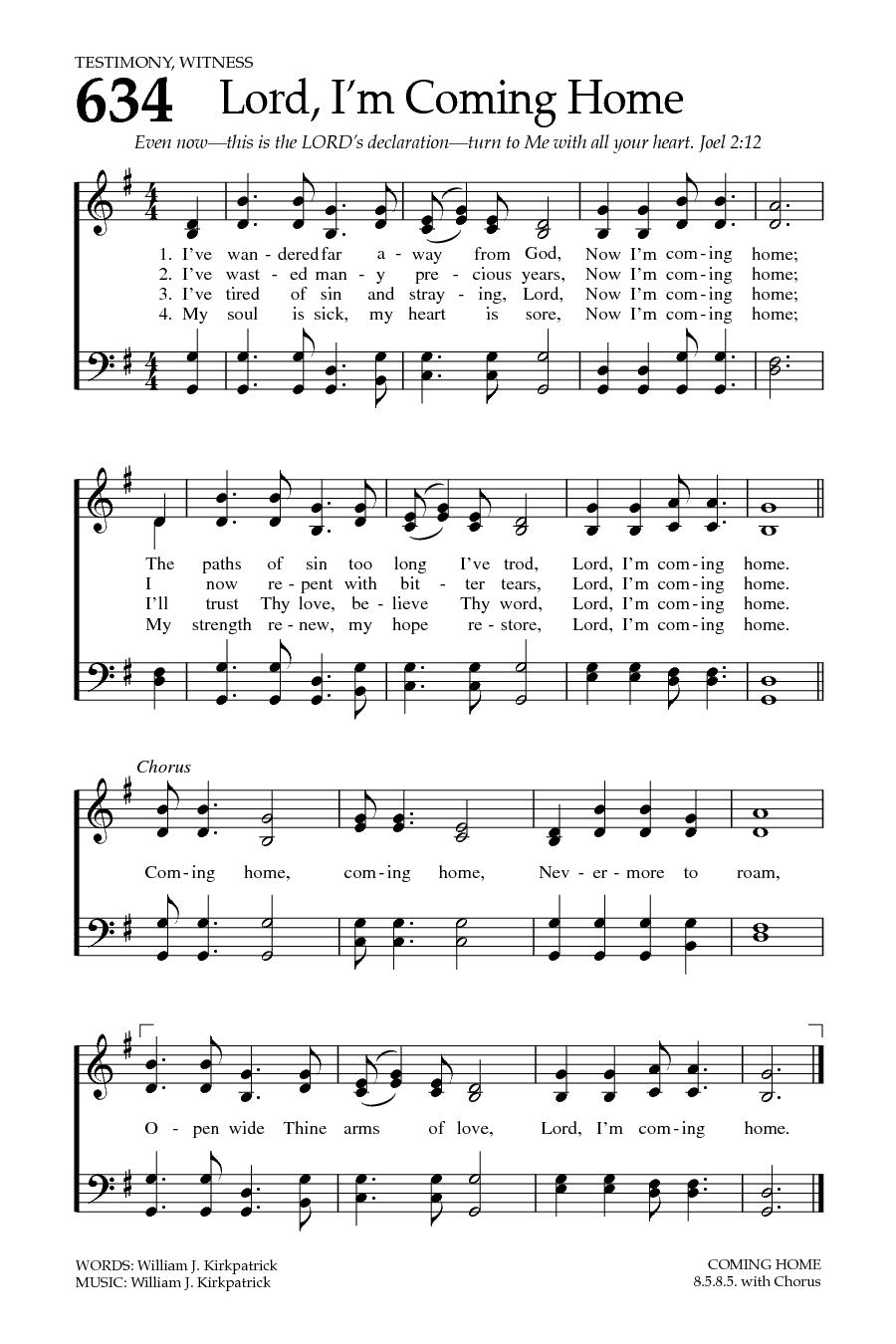 Hymn Sheet for Lord, I'm Coming Home