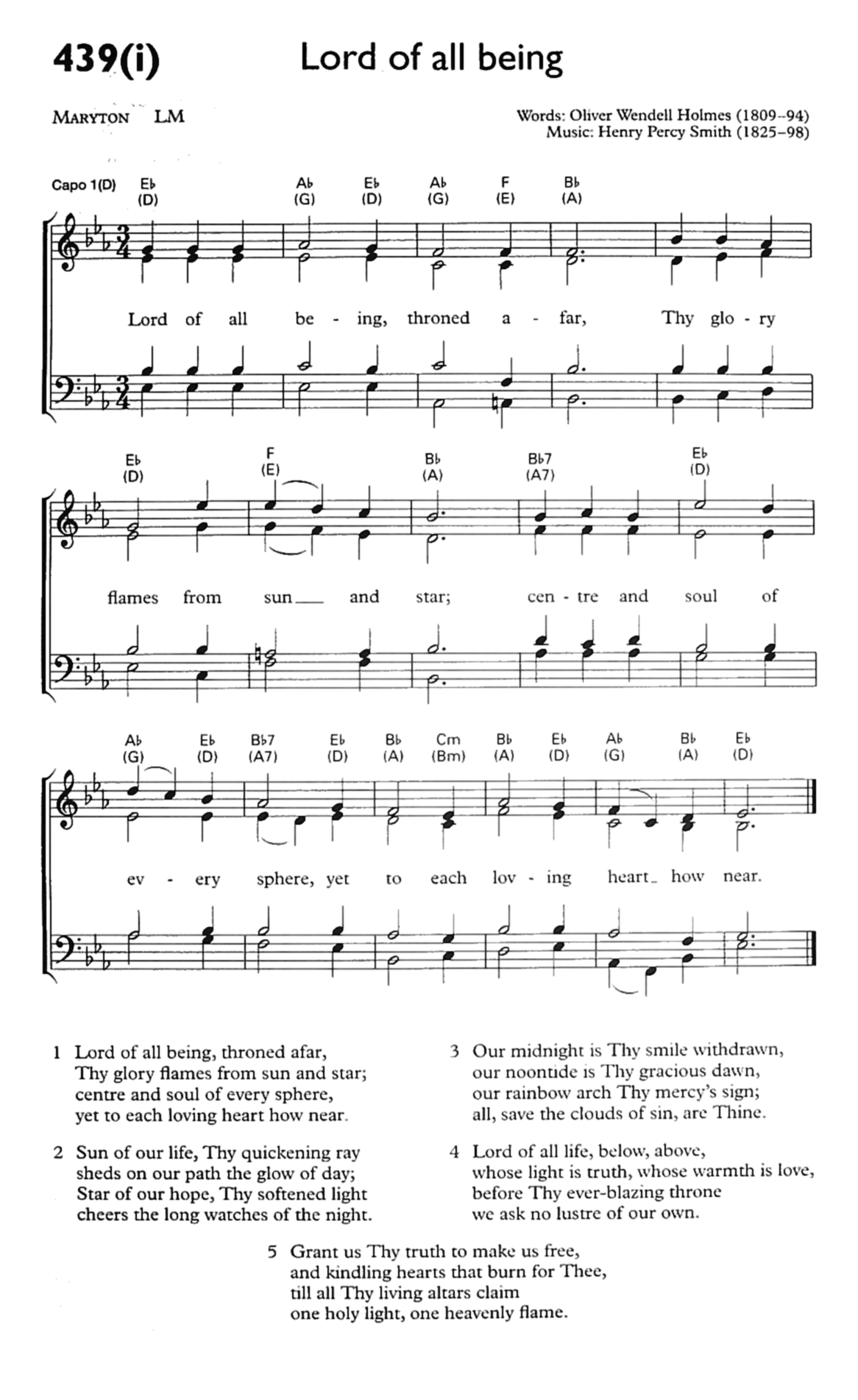 Hymn Sheet for Lord of All Being, Throned Afar