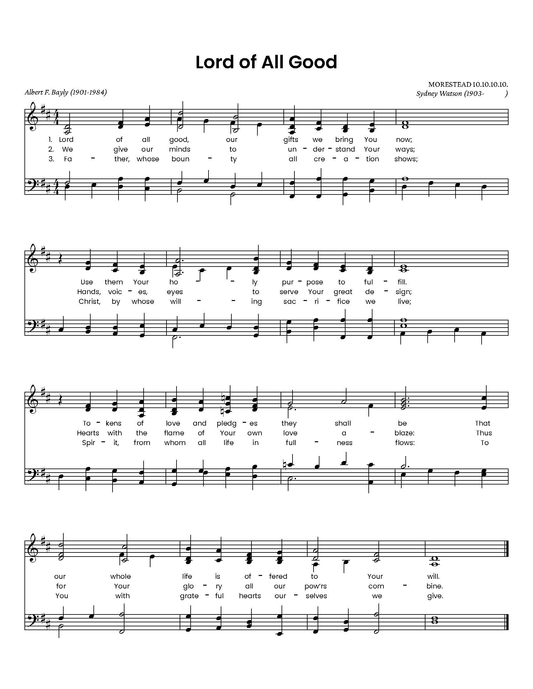 Hymn Sheet for Lord of All Good