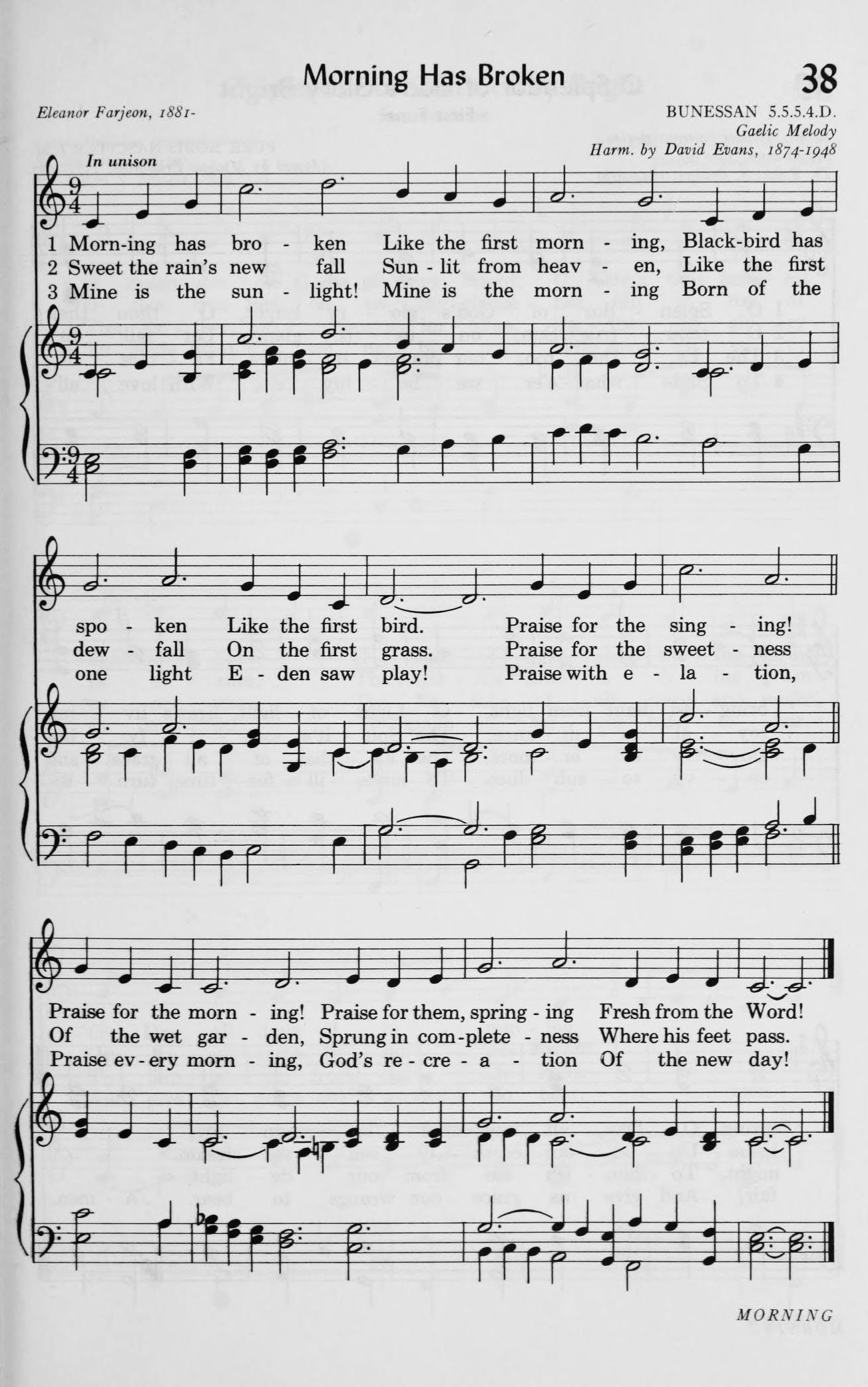 Hymn Sheet for Morning Has Broken