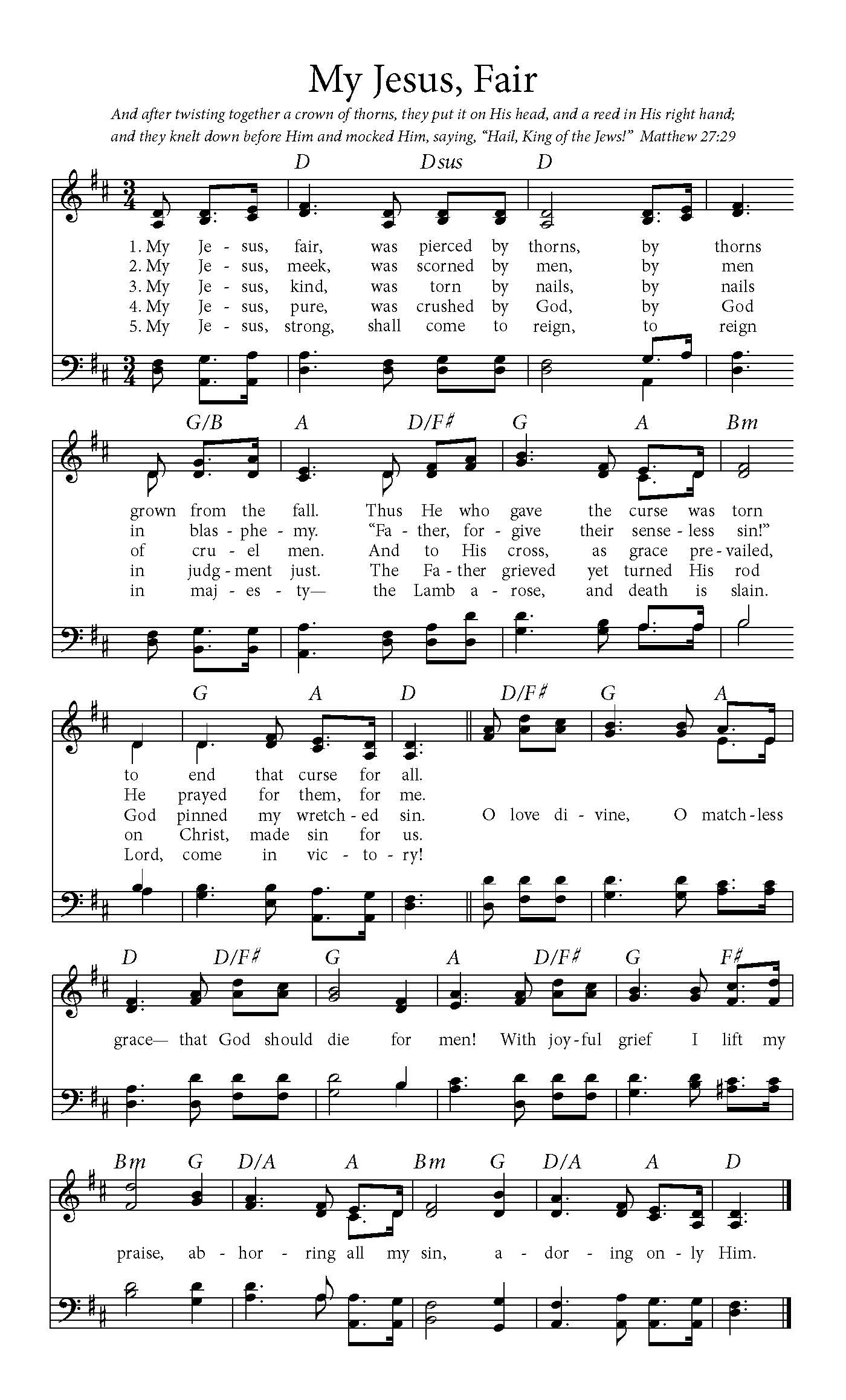 Hymn Sheet for My Jesus, Fair