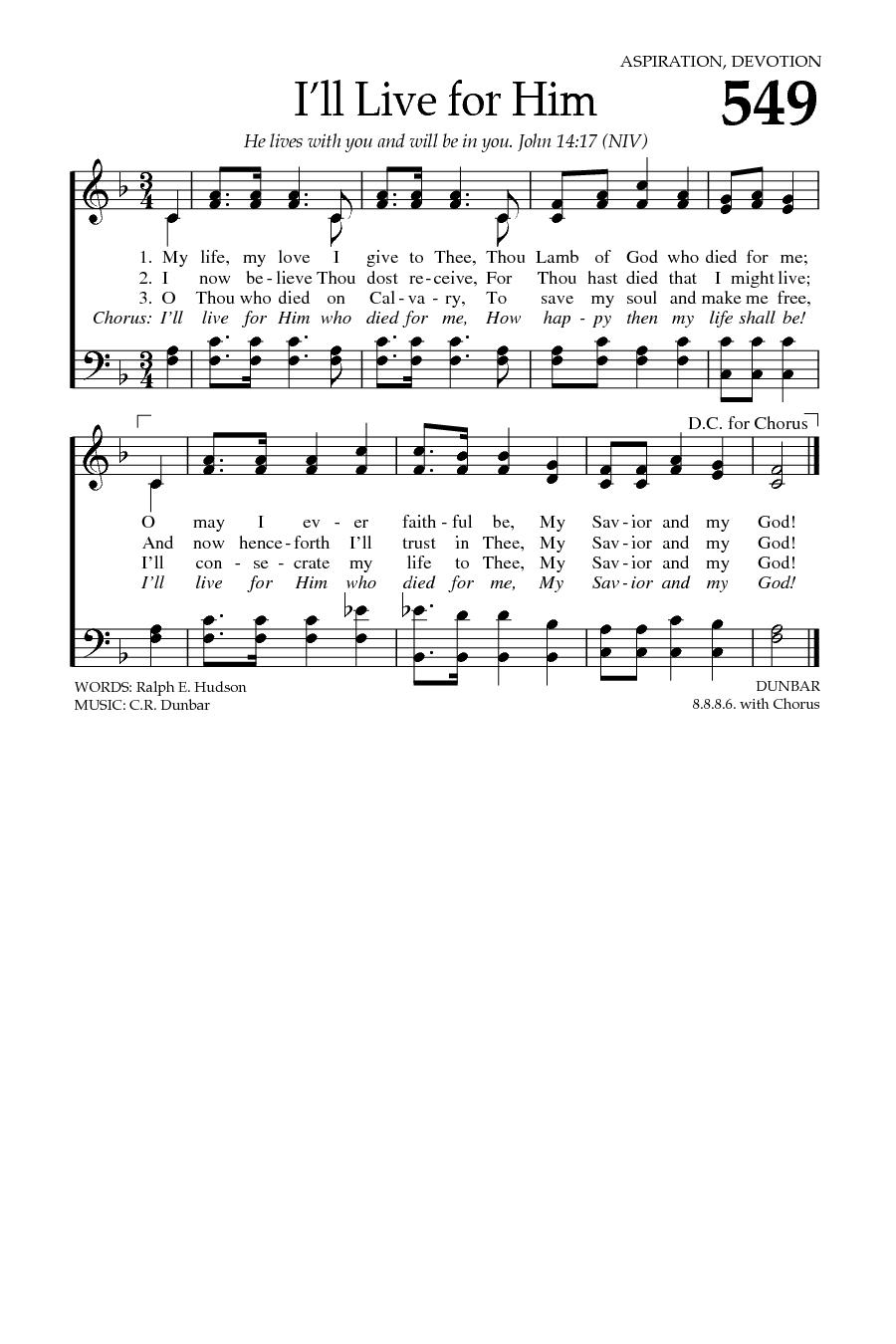 Hymn Sheet for My Life, My Love, I Give To Thee
