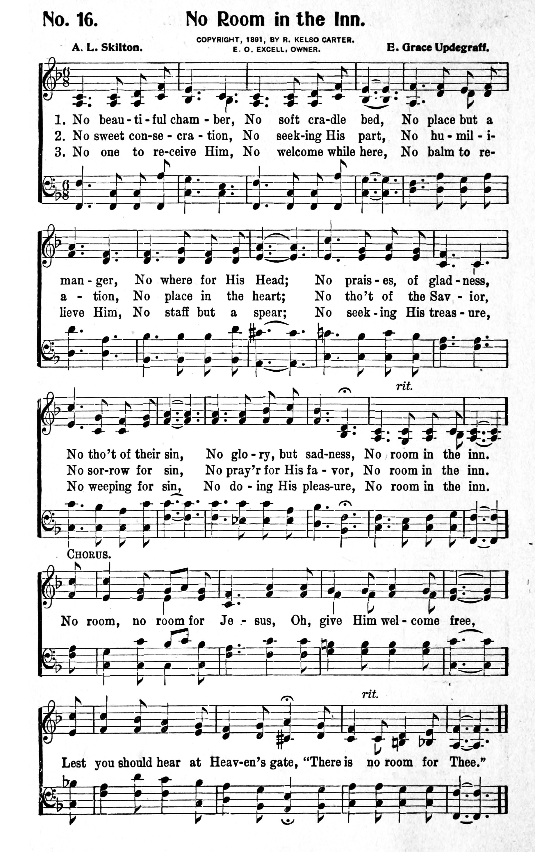 Hymn Sheet for No Room in the Inn
